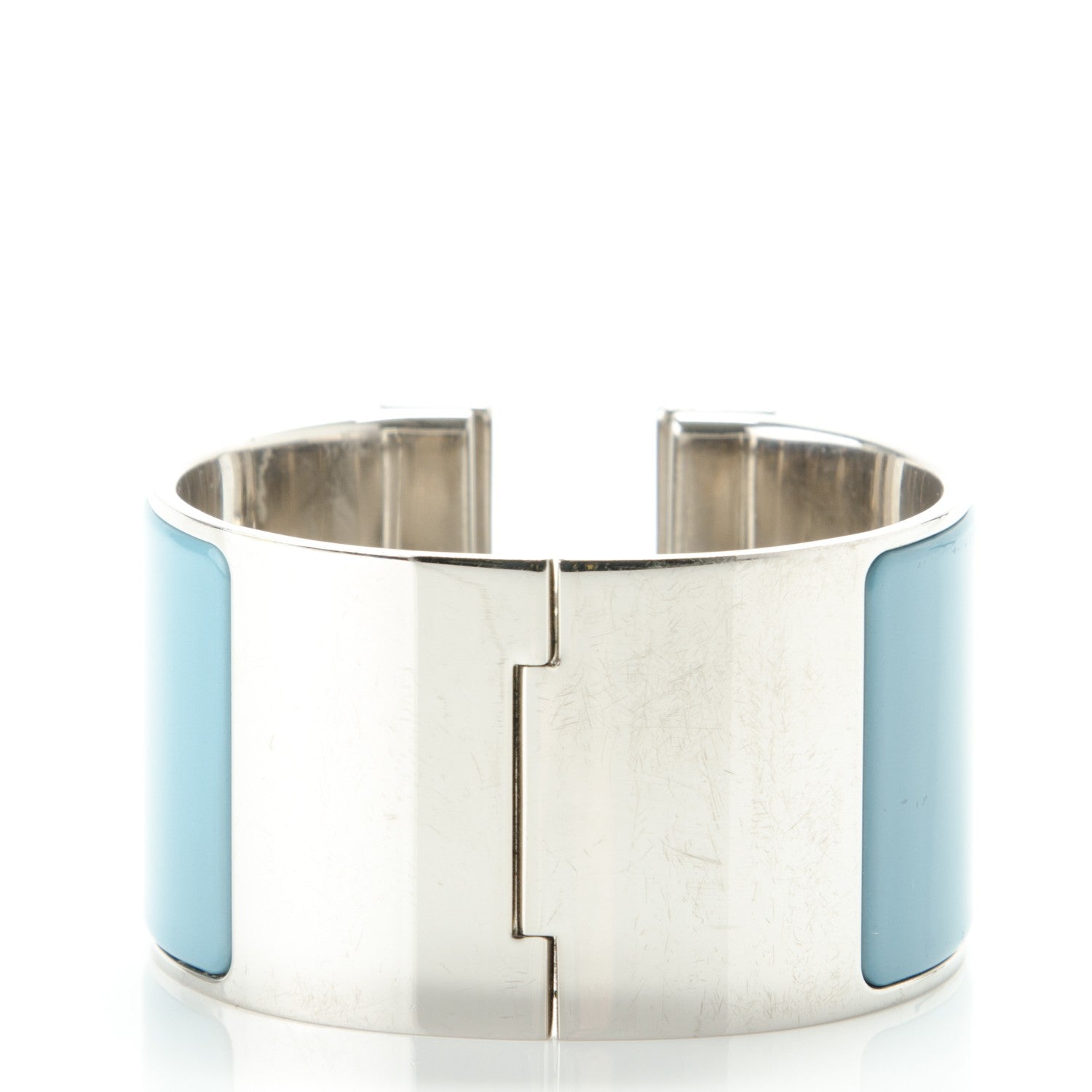 Hermes Enamel Extra Wide Clic Clac H Bracelet PM Blue Jean White 8 of 10