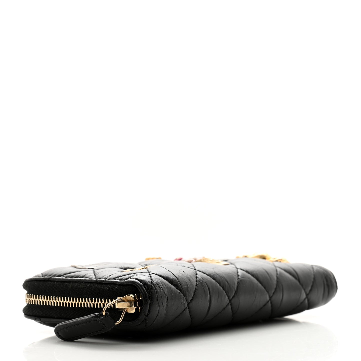 Aged Calfskin Quilted Small New York Charms 2.55 Reissue Zip Around Wallet Black