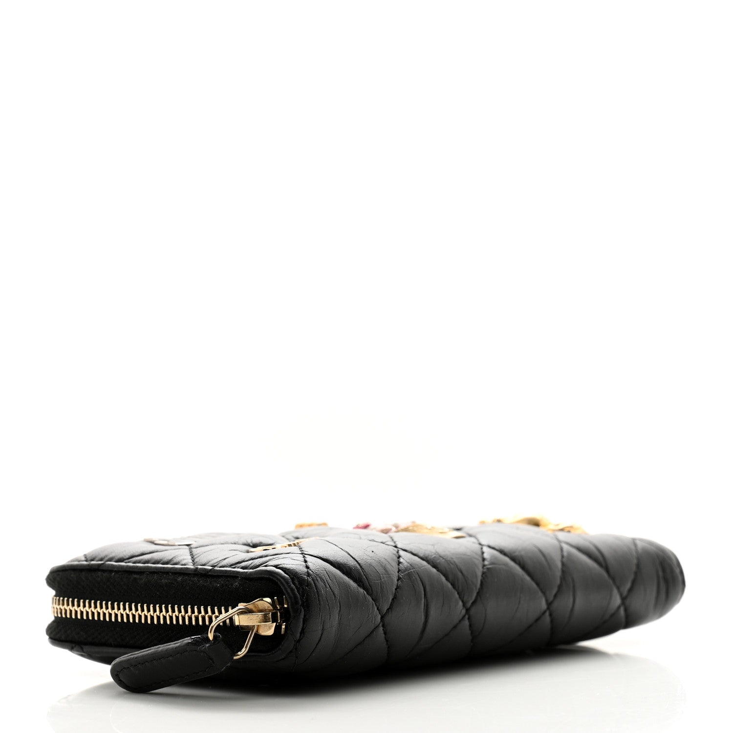 Chanel Aged Calfskin Quilted Small New York Charms 2.55 Reissue Zip Around Wallet Black 4 of 12