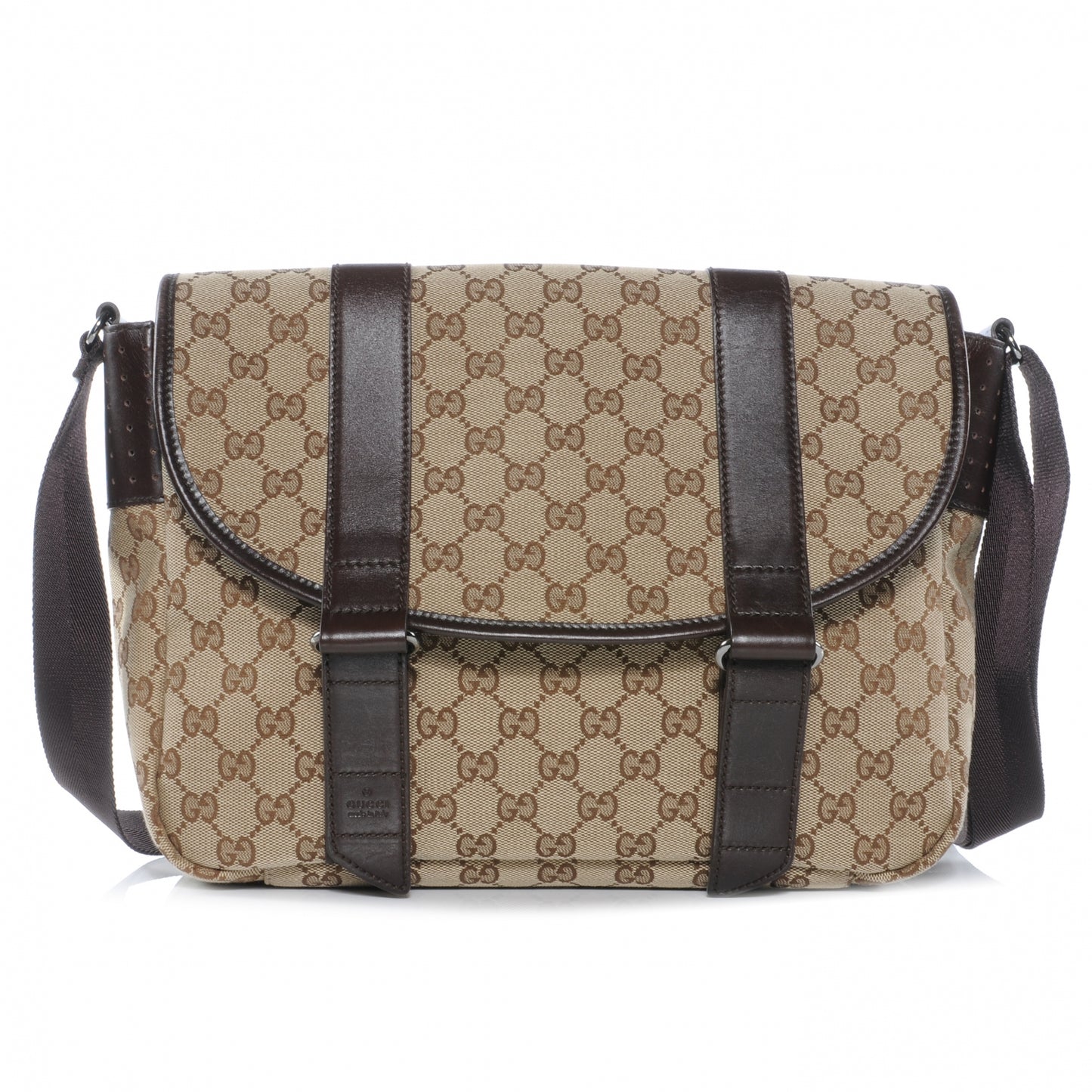 Monogram Medium Double Buckle Flap Messenger Bag Beige Dark Brown