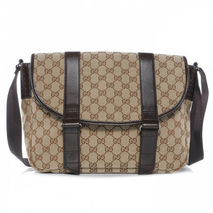 Gucci Monogram Medium Double Buckle Flap Messenger Bag Beige Dark Brown 1 of 7