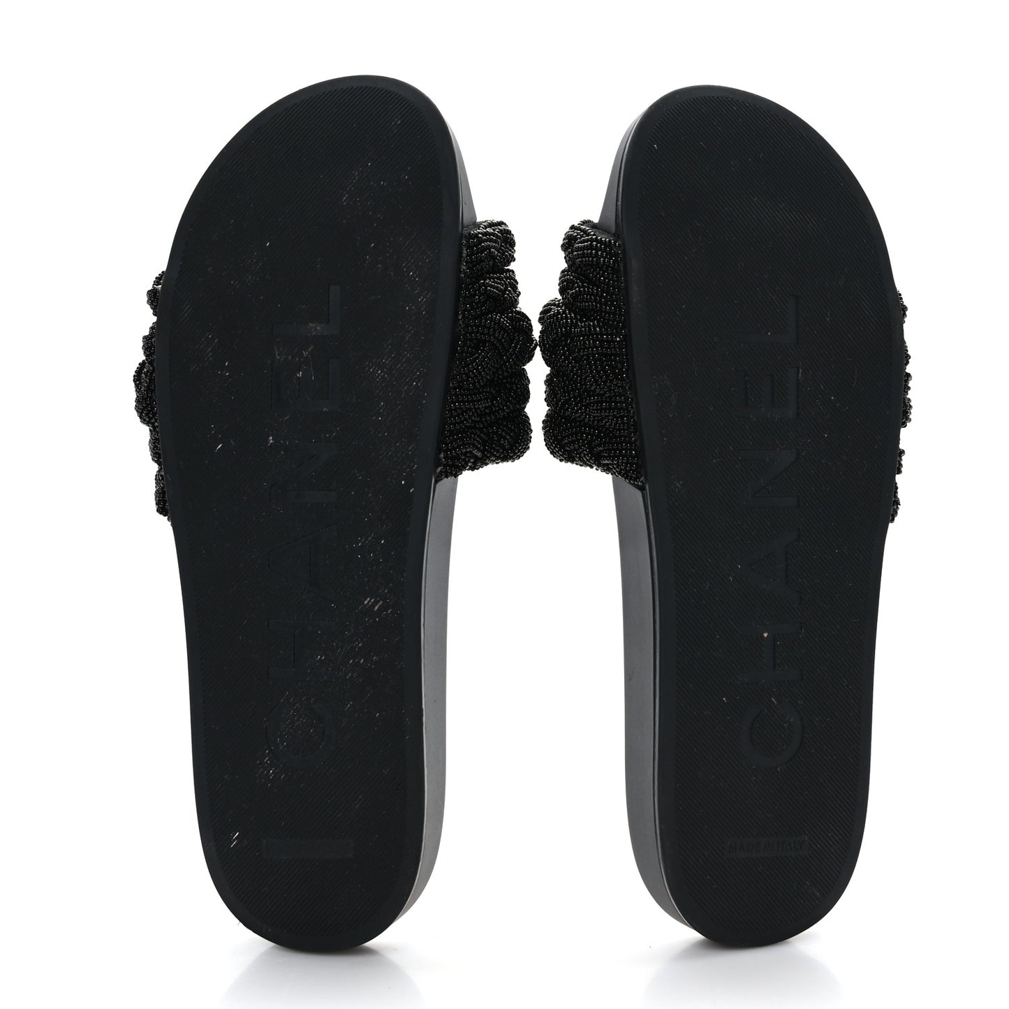 Lambskin Pearl Beaded Woven Slides 41 Black