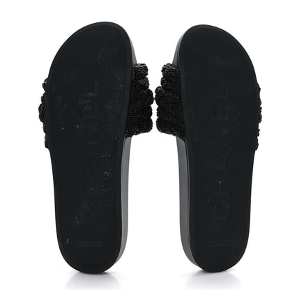 Chanel Lambskin Pearl Beaded Woven Slides 41 Black 9 of 17