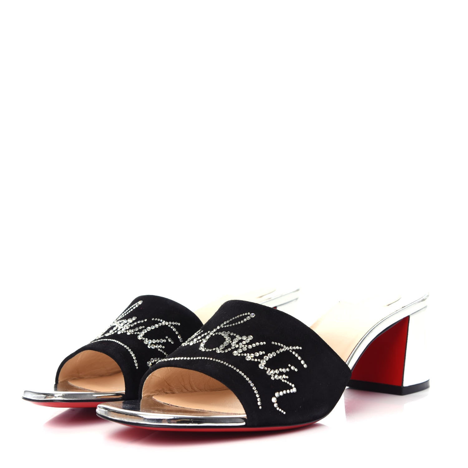 Christian Louboutin Veau Velours Specchio Dear Home 55 Slide Sandals 39.5 Black Crystal 3 of 10