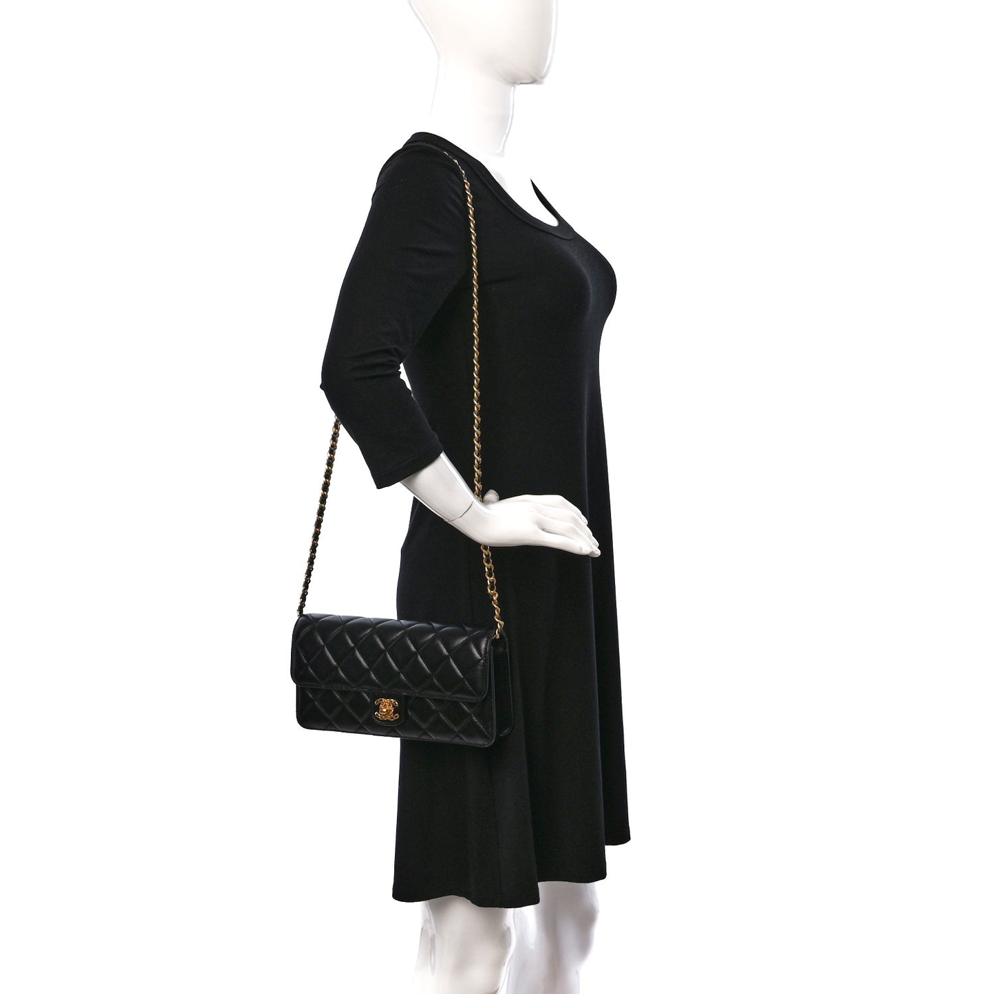 Shiny Lambskin Quilted Flap Clutch Bag Black