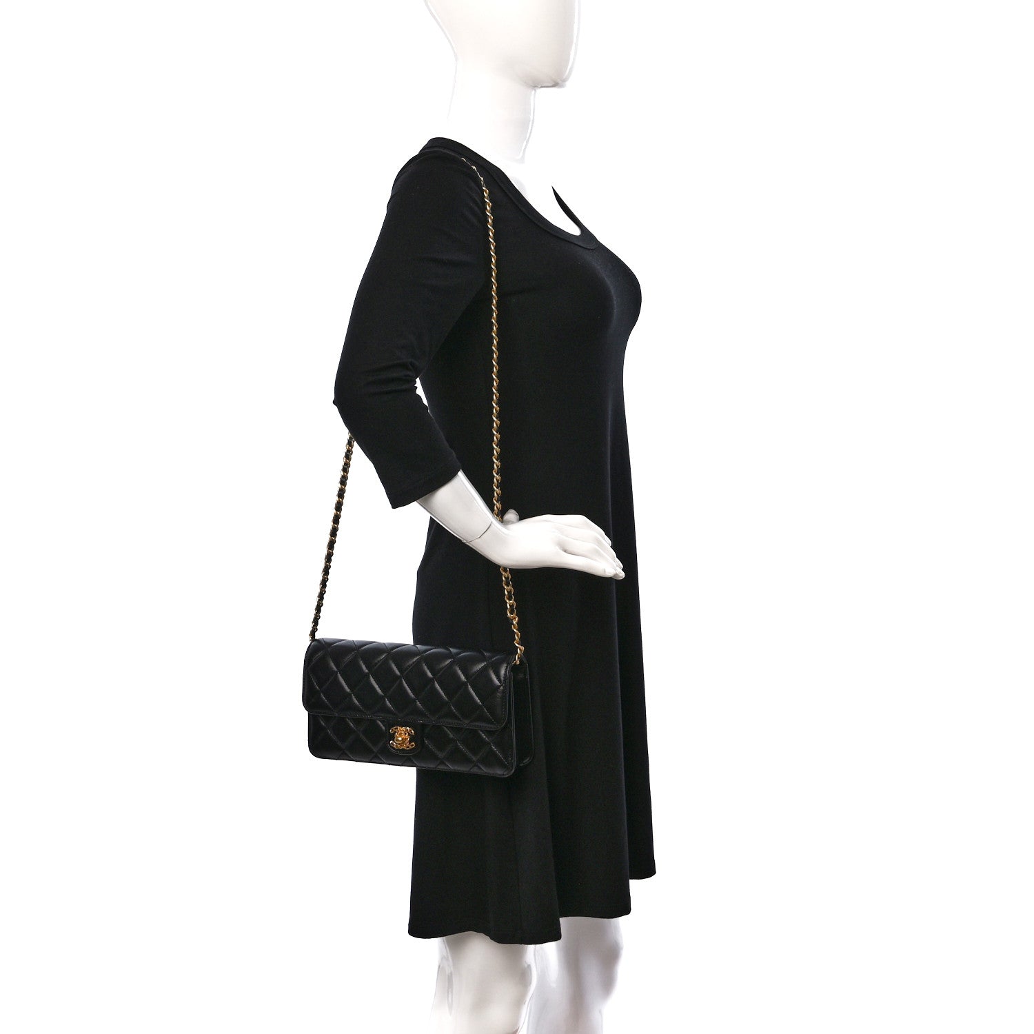 Chanel Shiny Lambskin Quilted Flap Clutch Bag Black 2 of 9