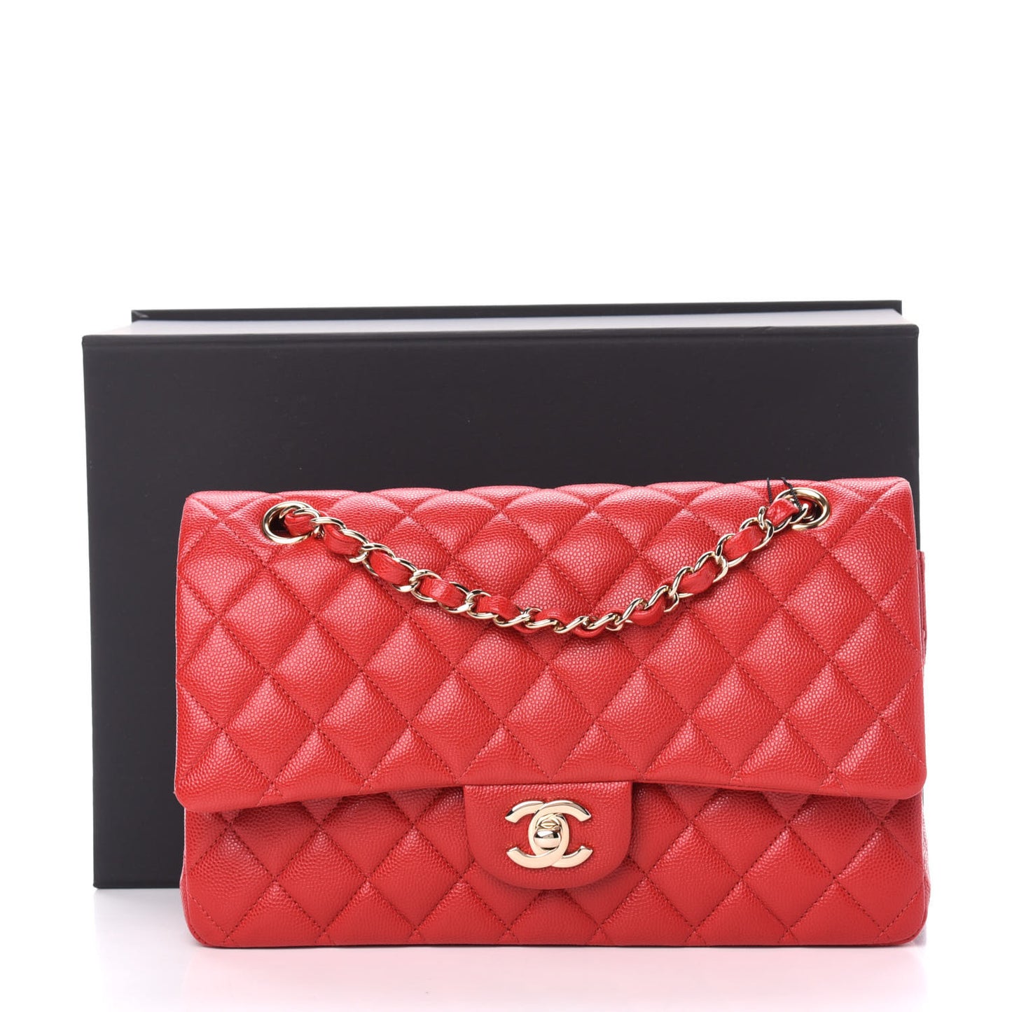 Caviar Quilted Medium Double Flap Red