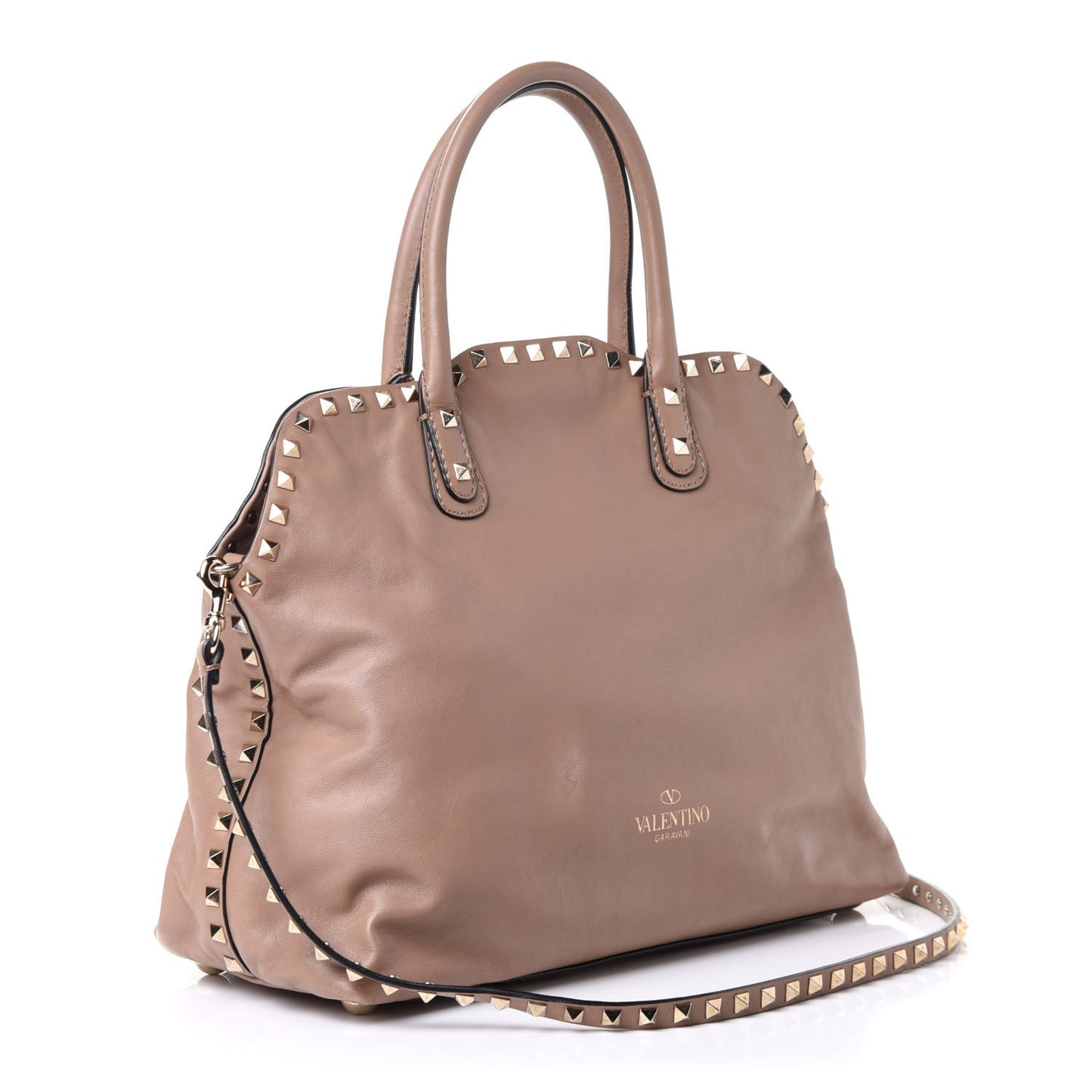 Vitello Rockstud Dome Satchel Beige