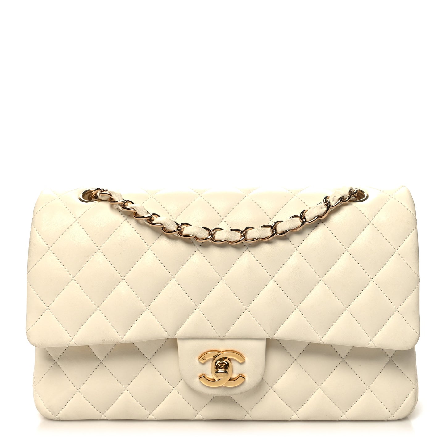 Lambskin Quilted Medium Double Flap White