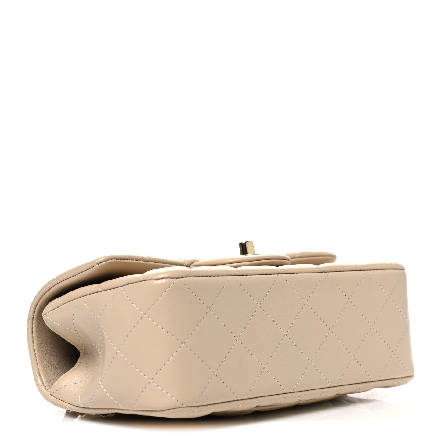 Lambskin Quilted Mini Top Handle Rectangular Flap Beige