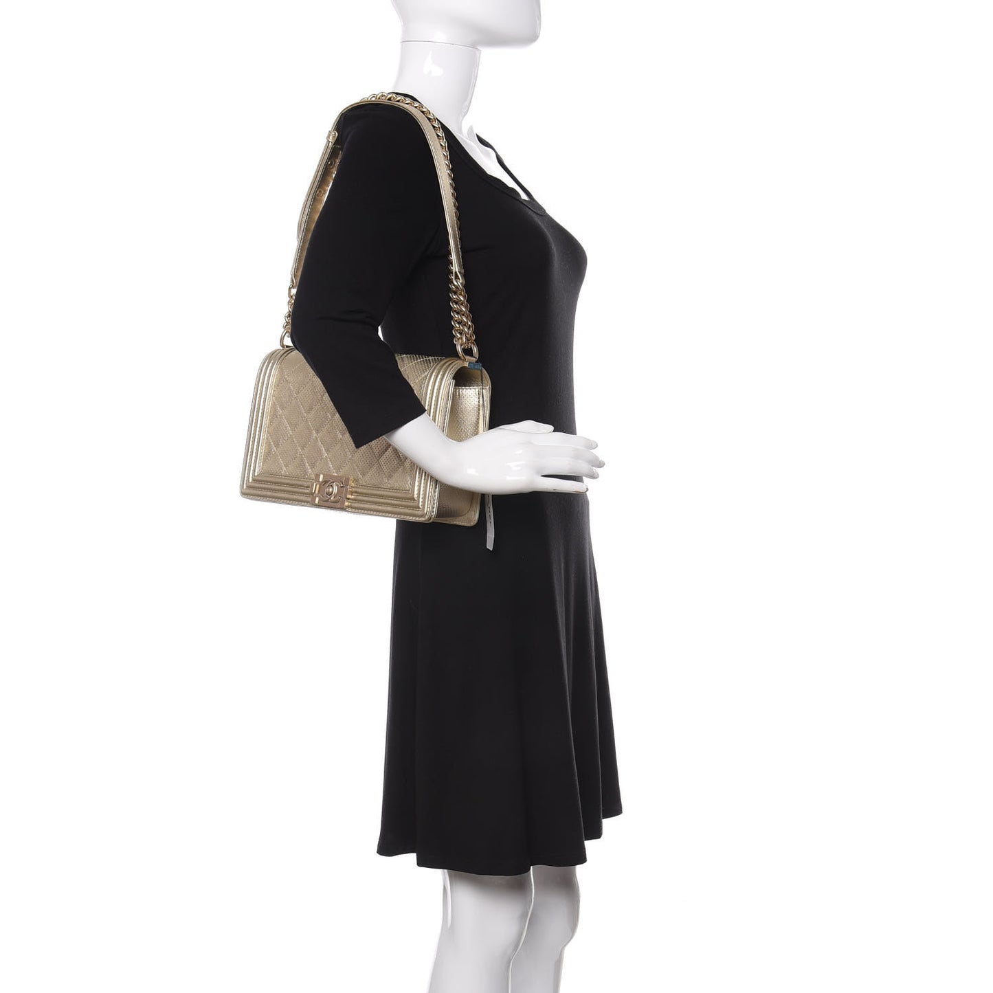 Lambskin Perforated Quilted New Medium Boy Flap Gold