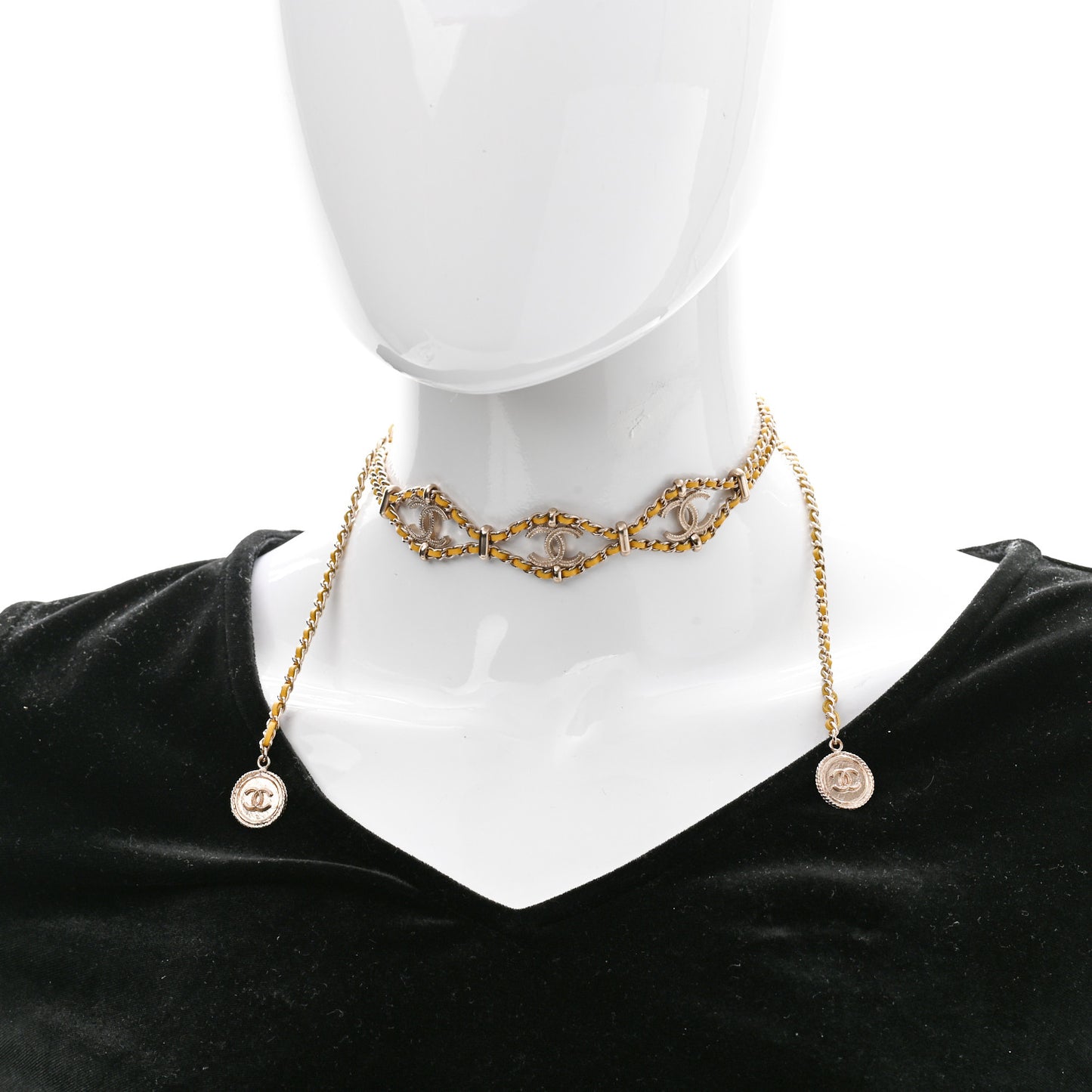 Metal Lambskin CC Chain Link Necklace Yellow Gold