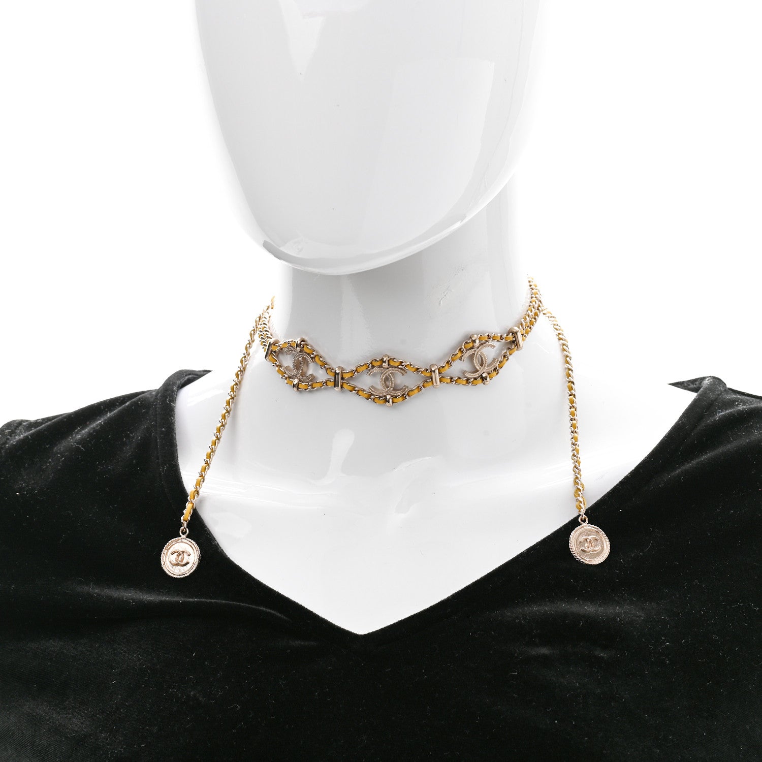 Chanel Metal Lambskin CC Chain Link Necklace Yellow Gold 2 of 6