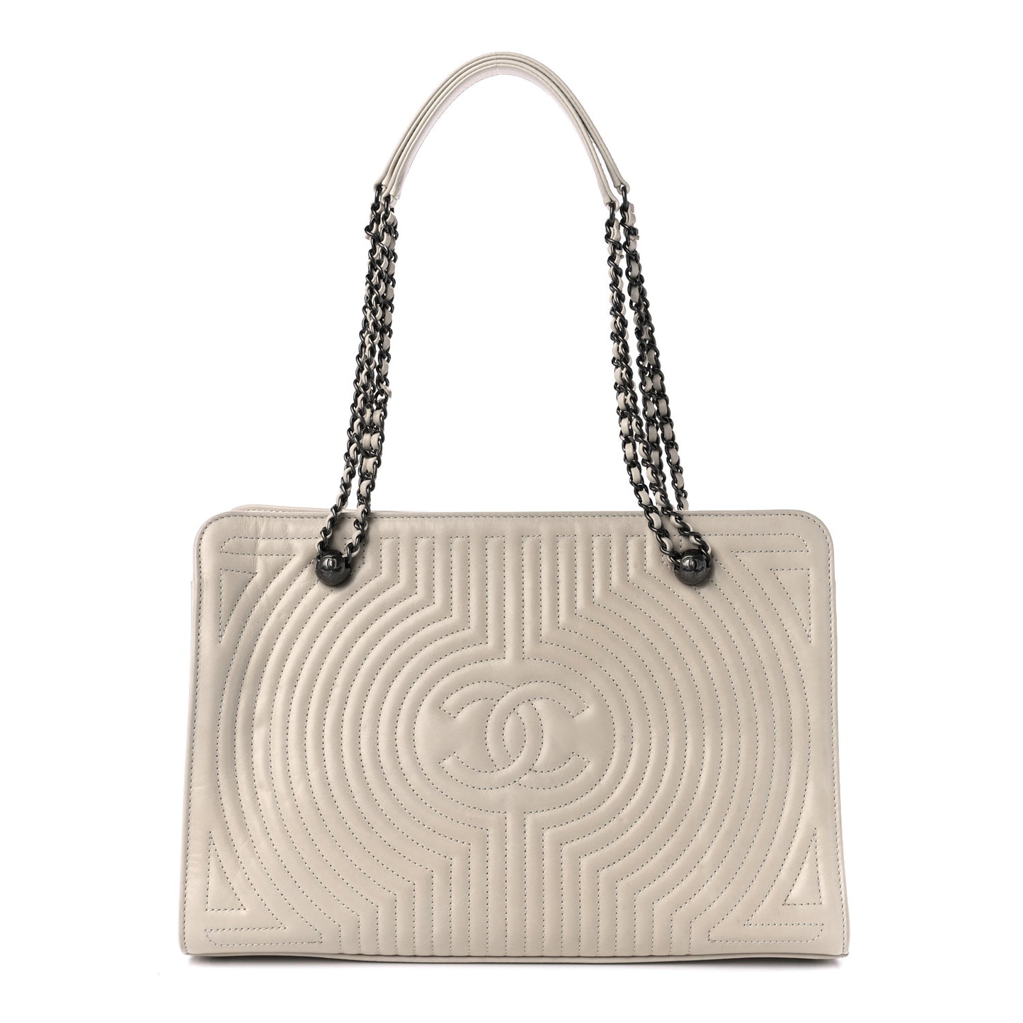 Glazed Calfskin Quilted Korean Garden Tote Off White