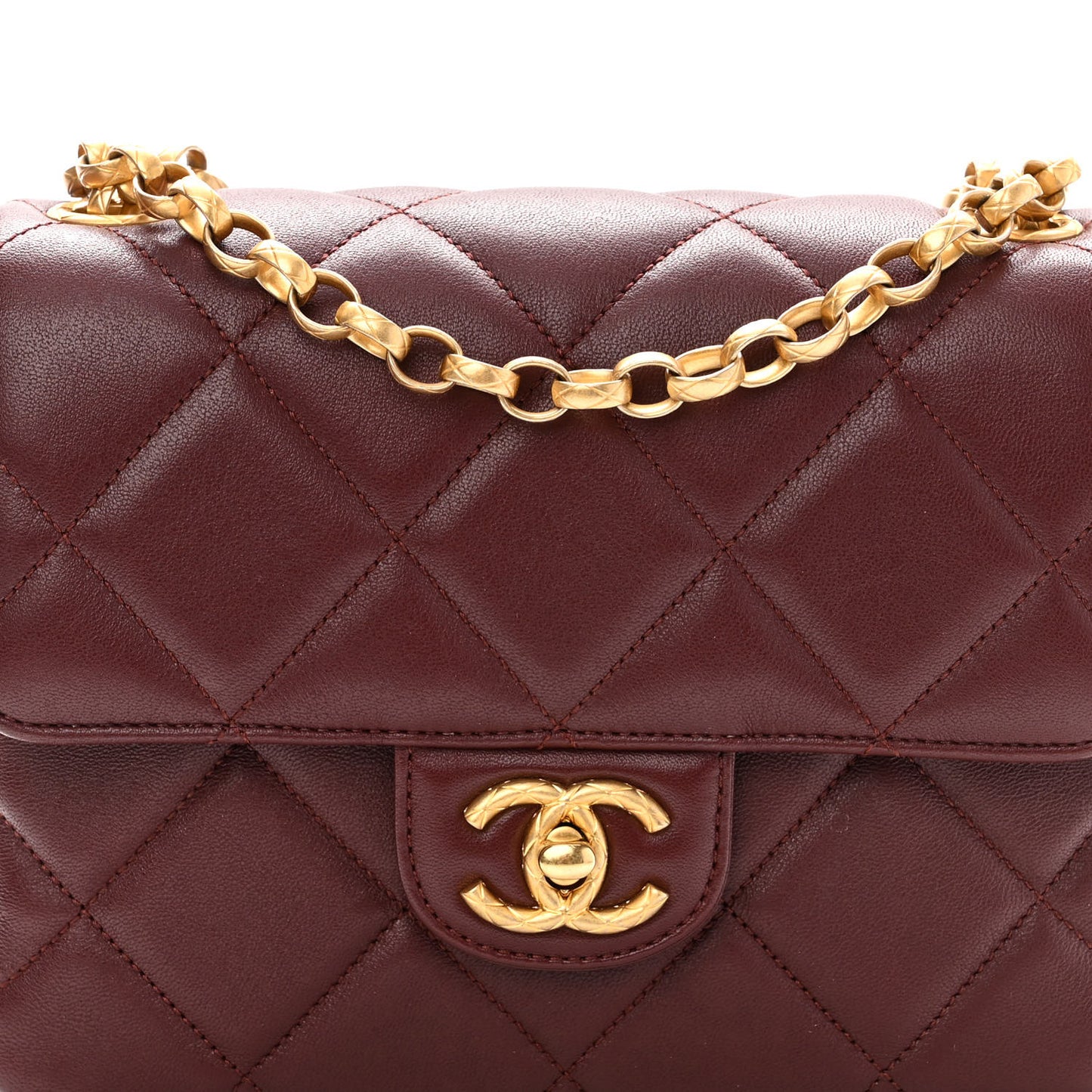 Lambskin Quilted Mini Logo Square Flap Burgundy
