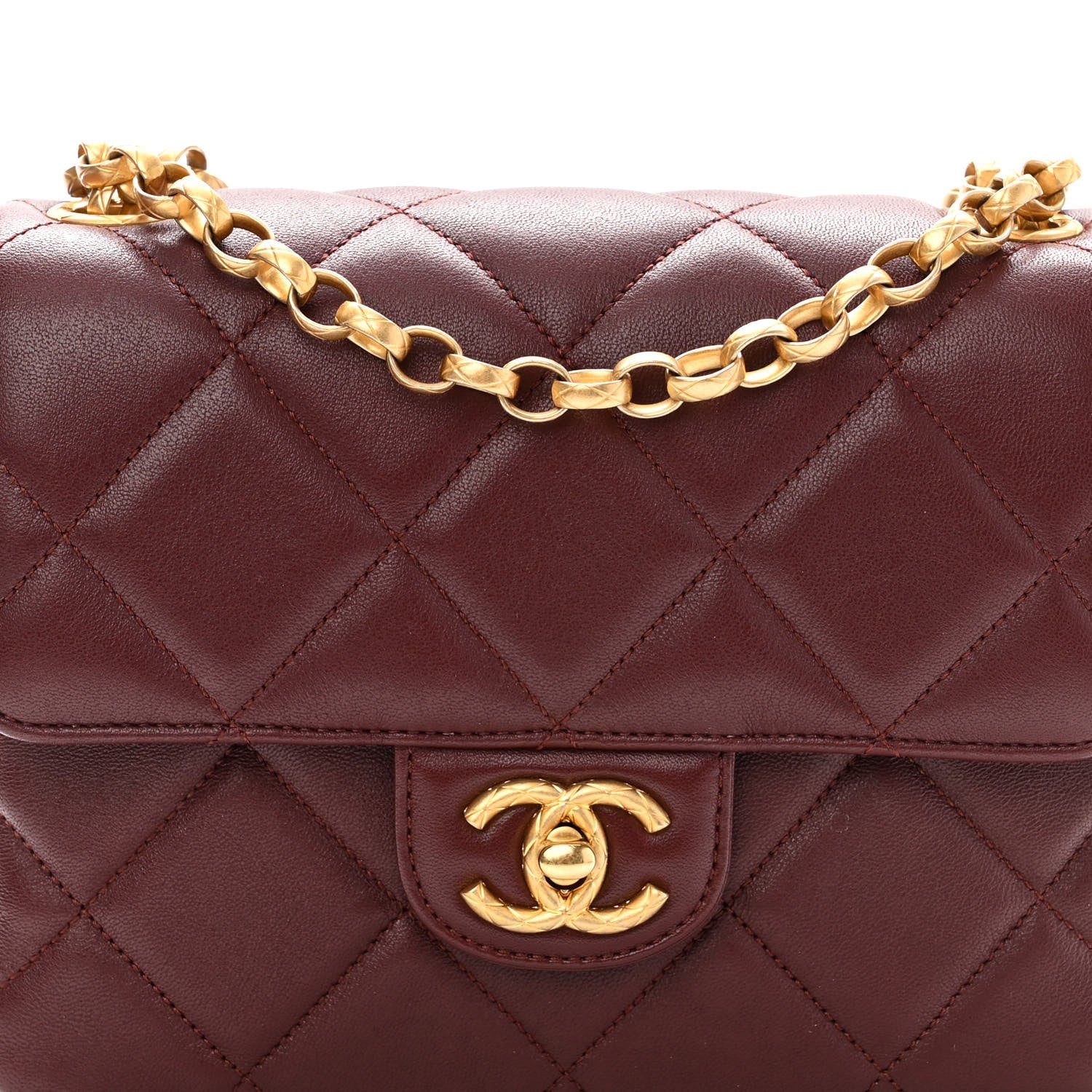 Chanel Lambskin Quilted Mini Logo Square Flap Burgundy 7 of 10