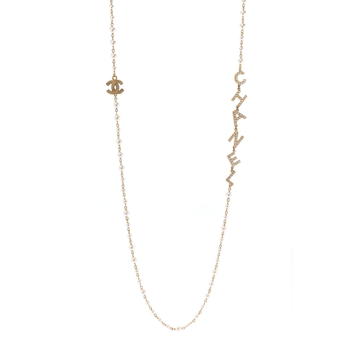 Chanel Pearl Crystal 90's Icon CC Necklace Gold 1 of 6