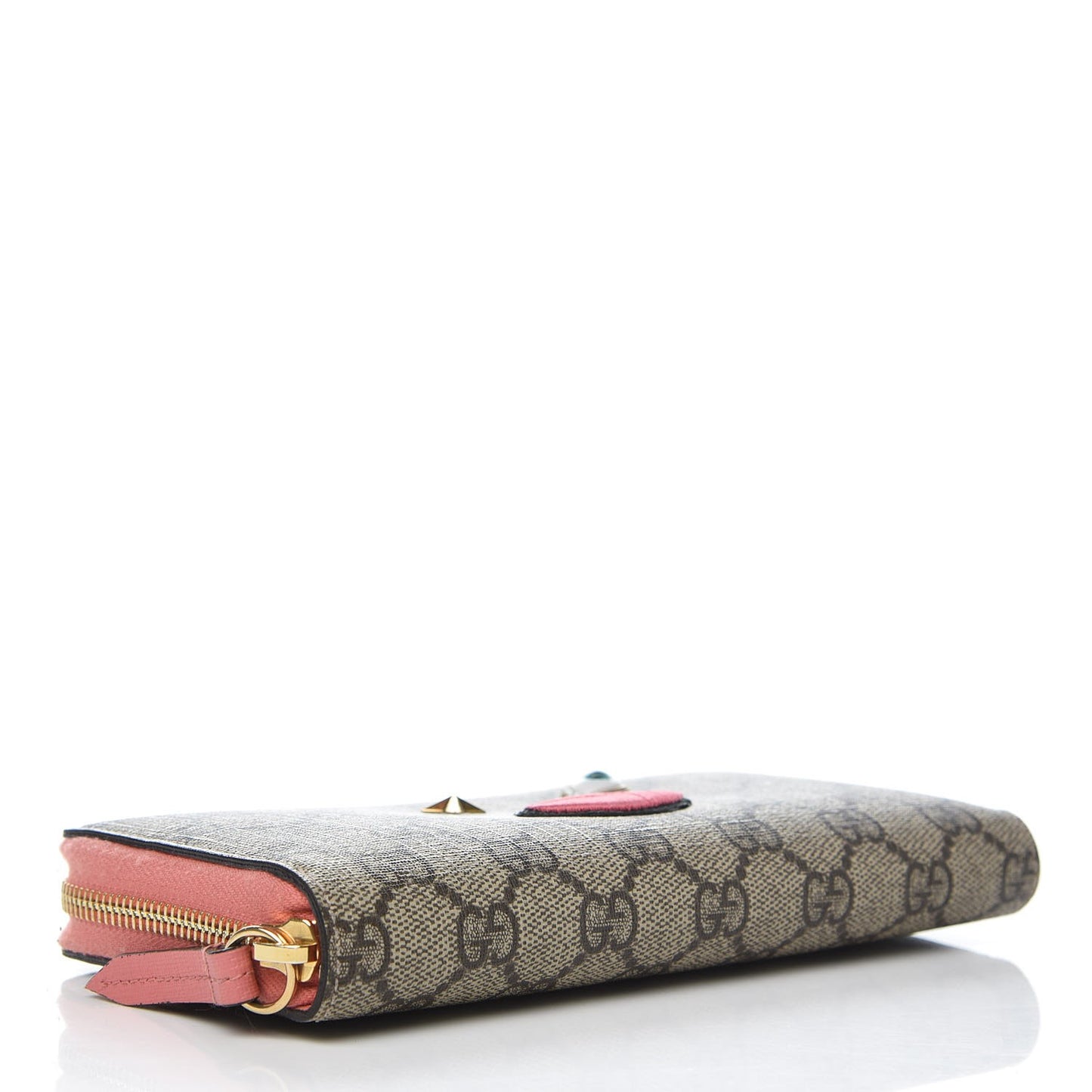 GG Supreme Monogram Embroidered Face Zip Around Wallet Pink