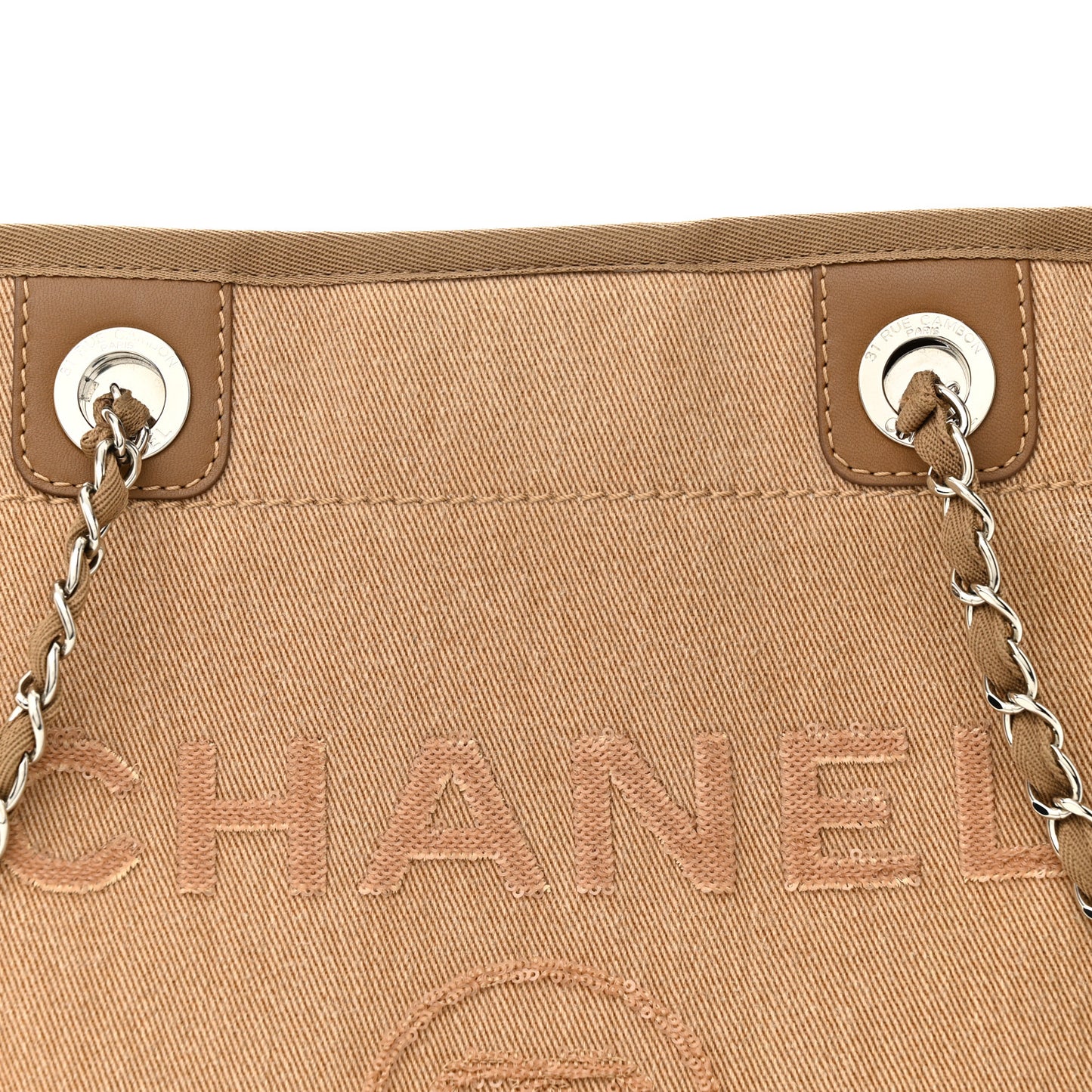 Canvas Sequin Small Deauville Tote Ecru