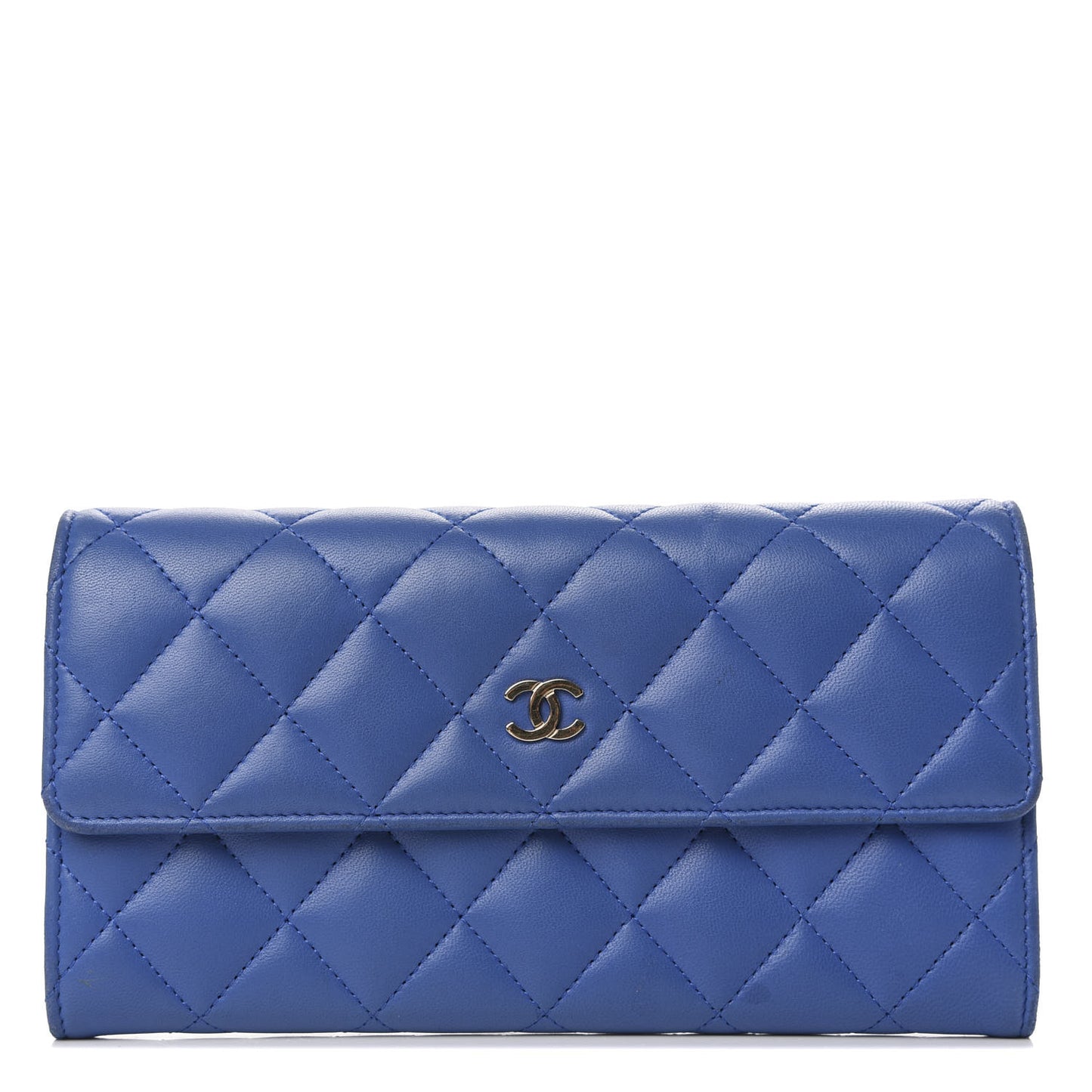 Lambskin Quilted Large Gusset Flap Wallet Blue