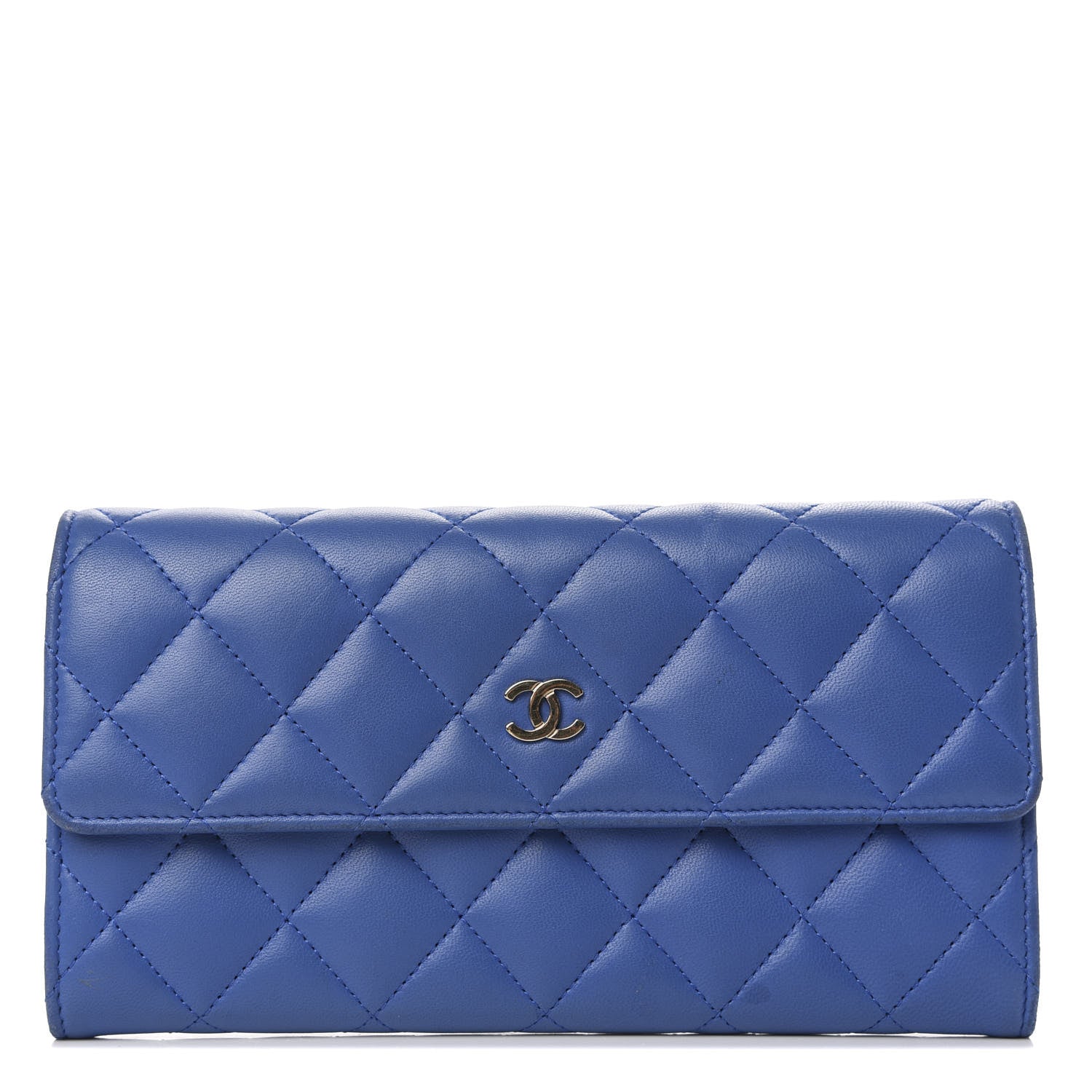 Chanel Lambskin Quilted Large Gusset Flap Wallet Blue 1 of 10