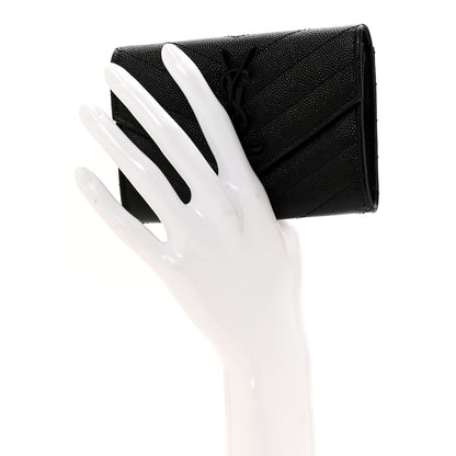 Saint Laurent Grain De Poudre Matelasse Chevron Small Monochrome Monogram Envelope Wallet Black Black 2 of 10