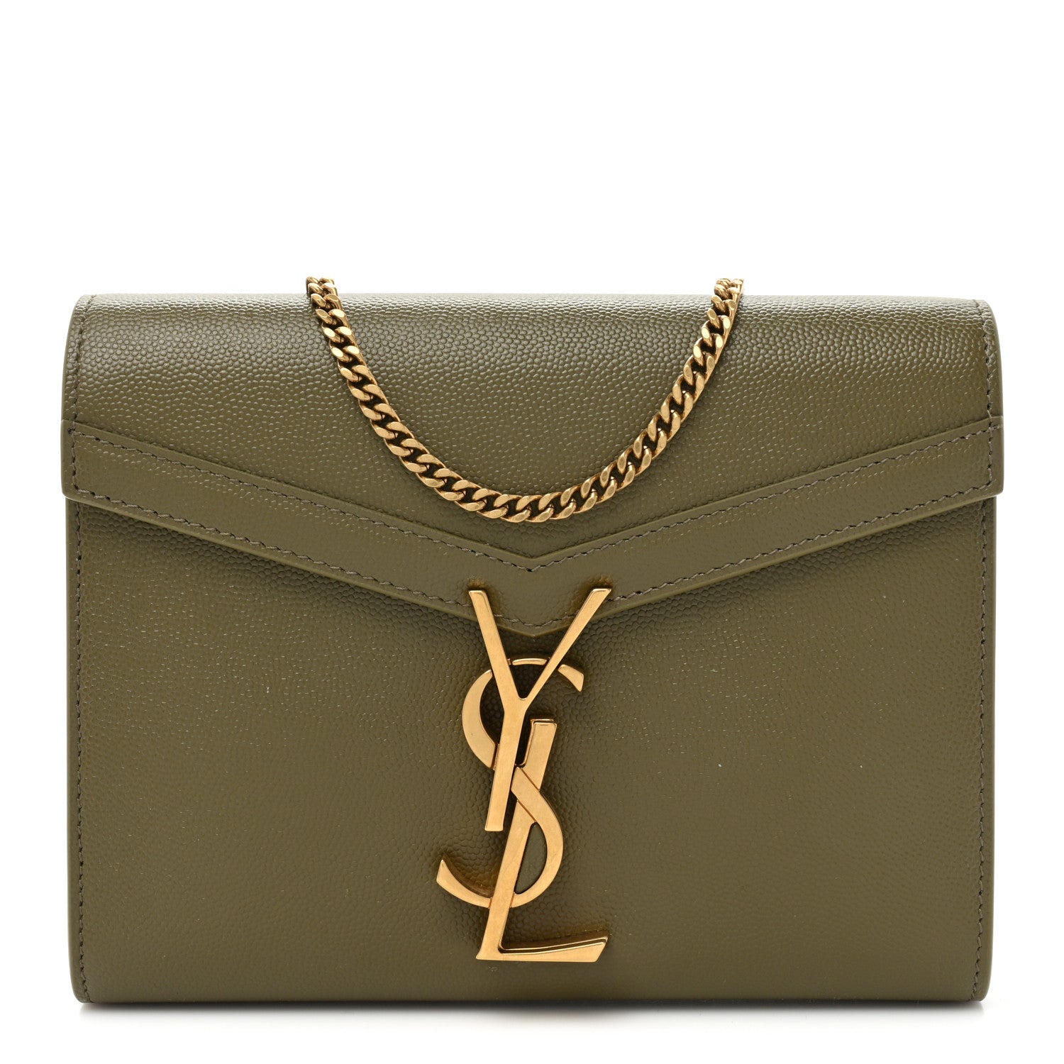 Saint Laurent Grain De Poudre Monogram Cassandra Chain Wallet Ver Kaki 1 of 10
