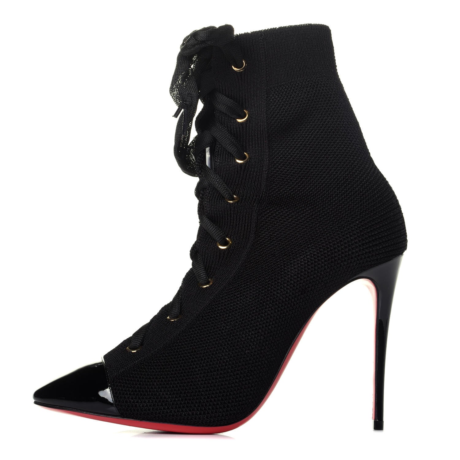 Christian Louboutin Patent Maille Tricot Frenchie 100 Ankle Boots 38.5 Black 1 of 8