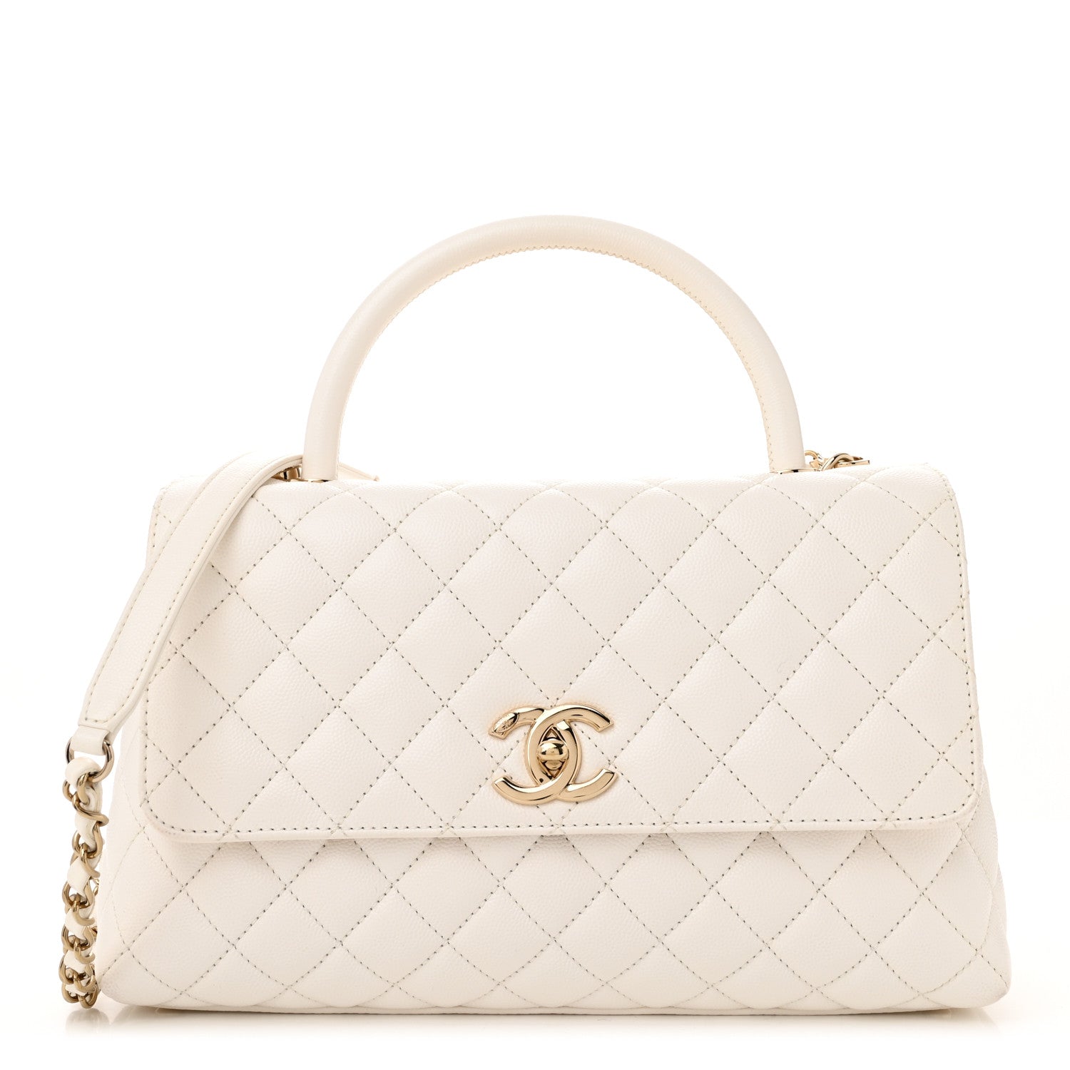 Chanel Caviar Quilted Small Coco Handle Flap White 1 of 11