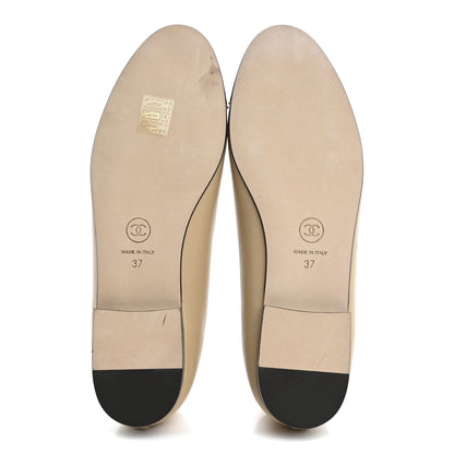 Chanel Lambskin Cap Toe CC Ballerina Flats 37 Beige Black 6 of 10
