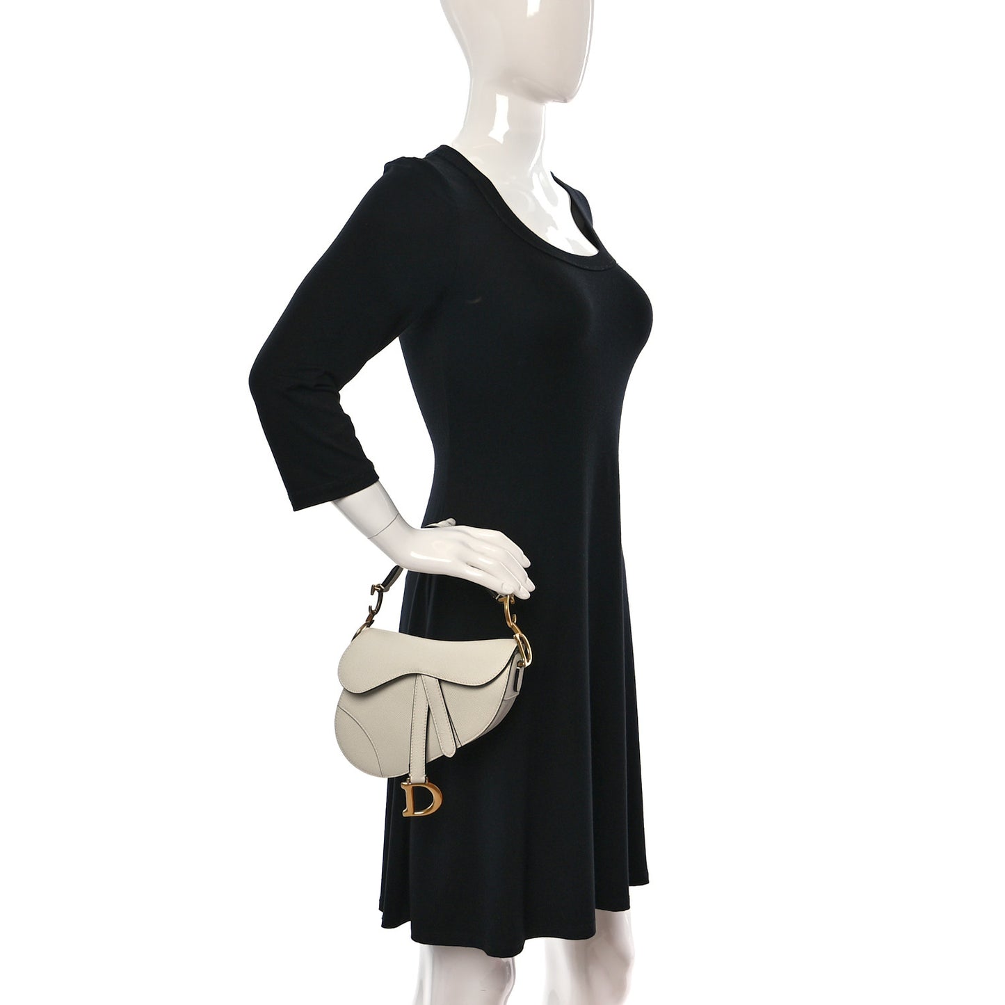 Grained Calfskin Mini Saddle Bag White