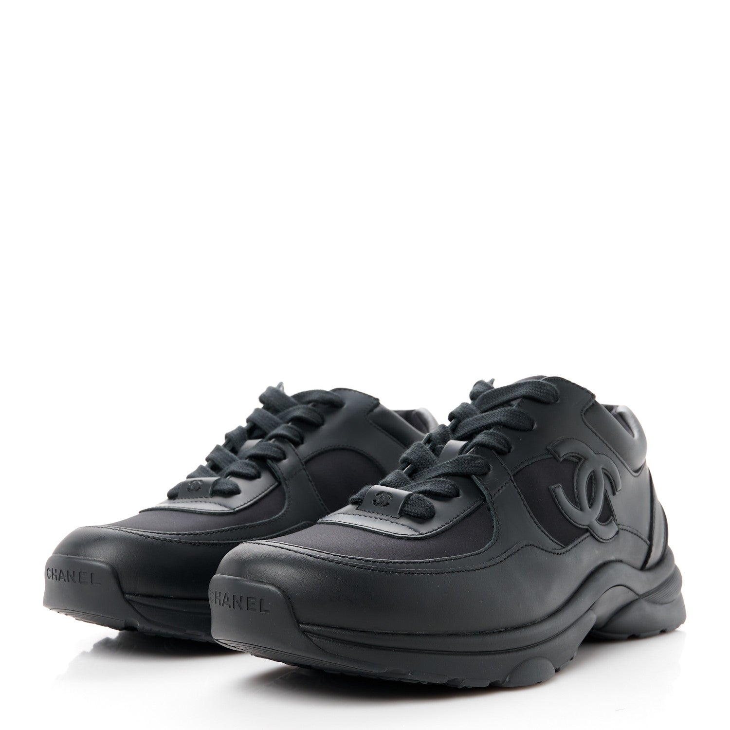 Chanel Lambskin Fabric CC Uniform Mens Sneakers 44 Black 3 of 9