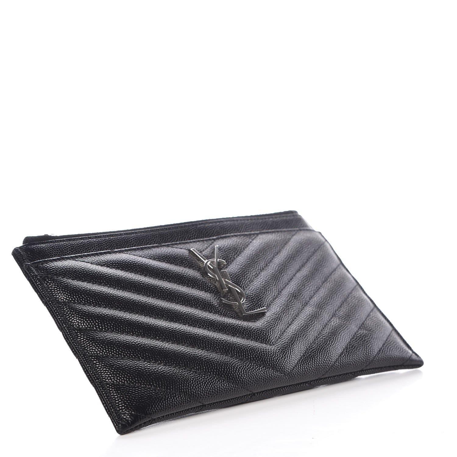 Saint Laurent Grain De Poudre Chevron Monogram Bill Pouch Black 4 of 8