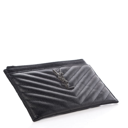 Saint Laurent Grain De Poudre Chevron Monogram Bill Pouch Black 4 of 8