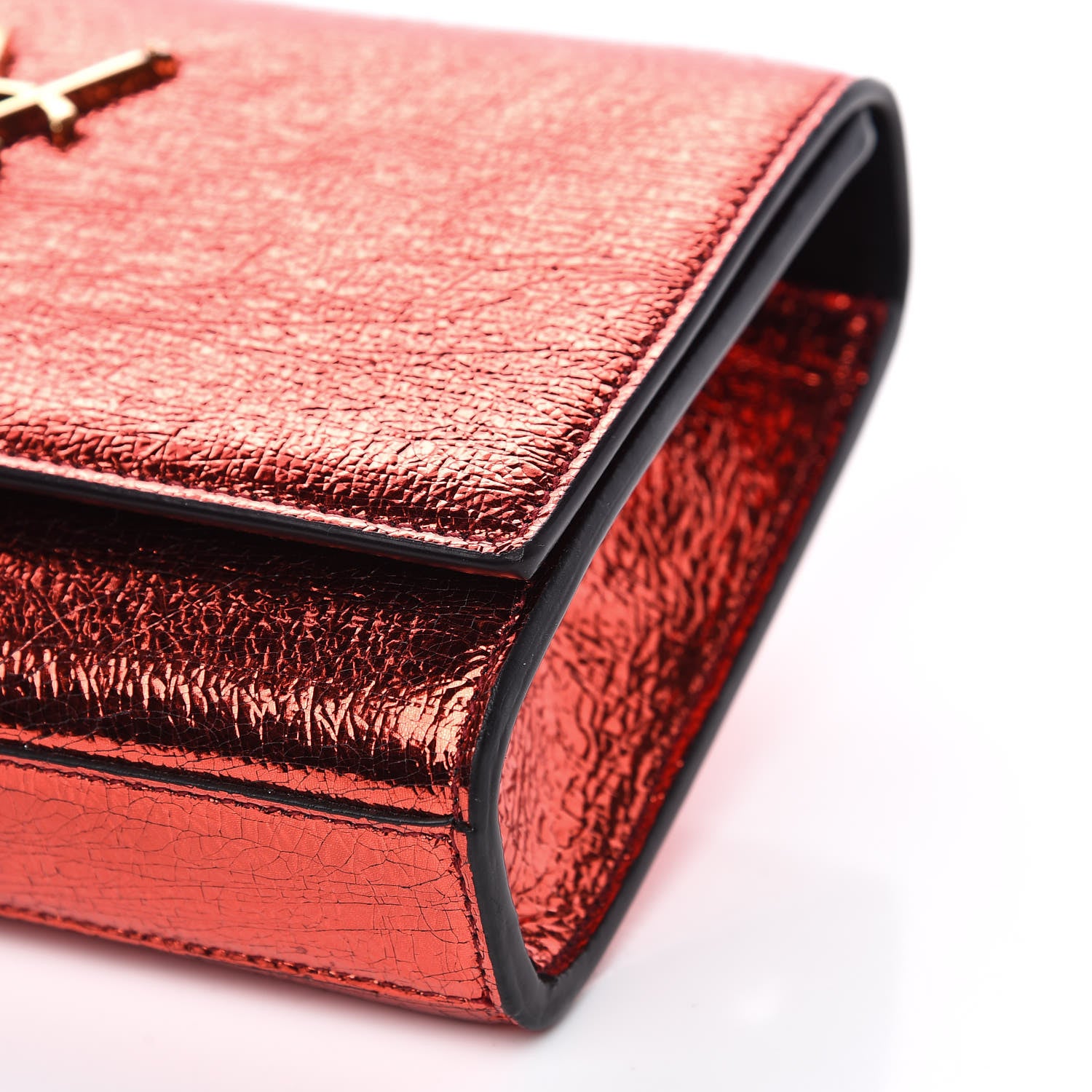 Saint Laurent Metallic Calfskin Small Classic Monogram Kate Satchel Red 8 of 9