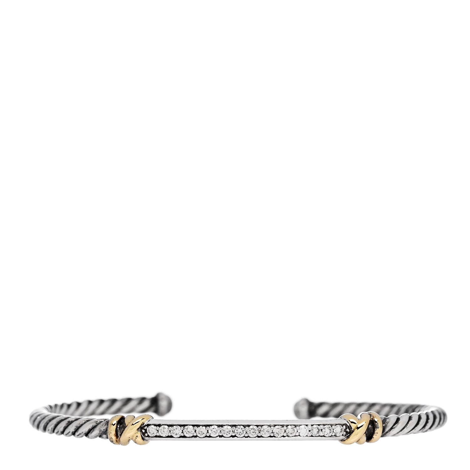 David Yurman Sterling Silver 18K Yellow Gold Diamond Helena Cuff Station Bracelet 1 of 3