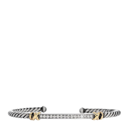 David Yurman Sterling Silver 18K Yellow Gold Diamond Helena Cuff Station Bracelet 1 of 3