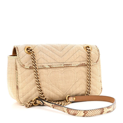 Gucci Raffia Elaphe Matelasse Small GG Marmont Shoulder Bag Natural Cream Brown 3 of 11