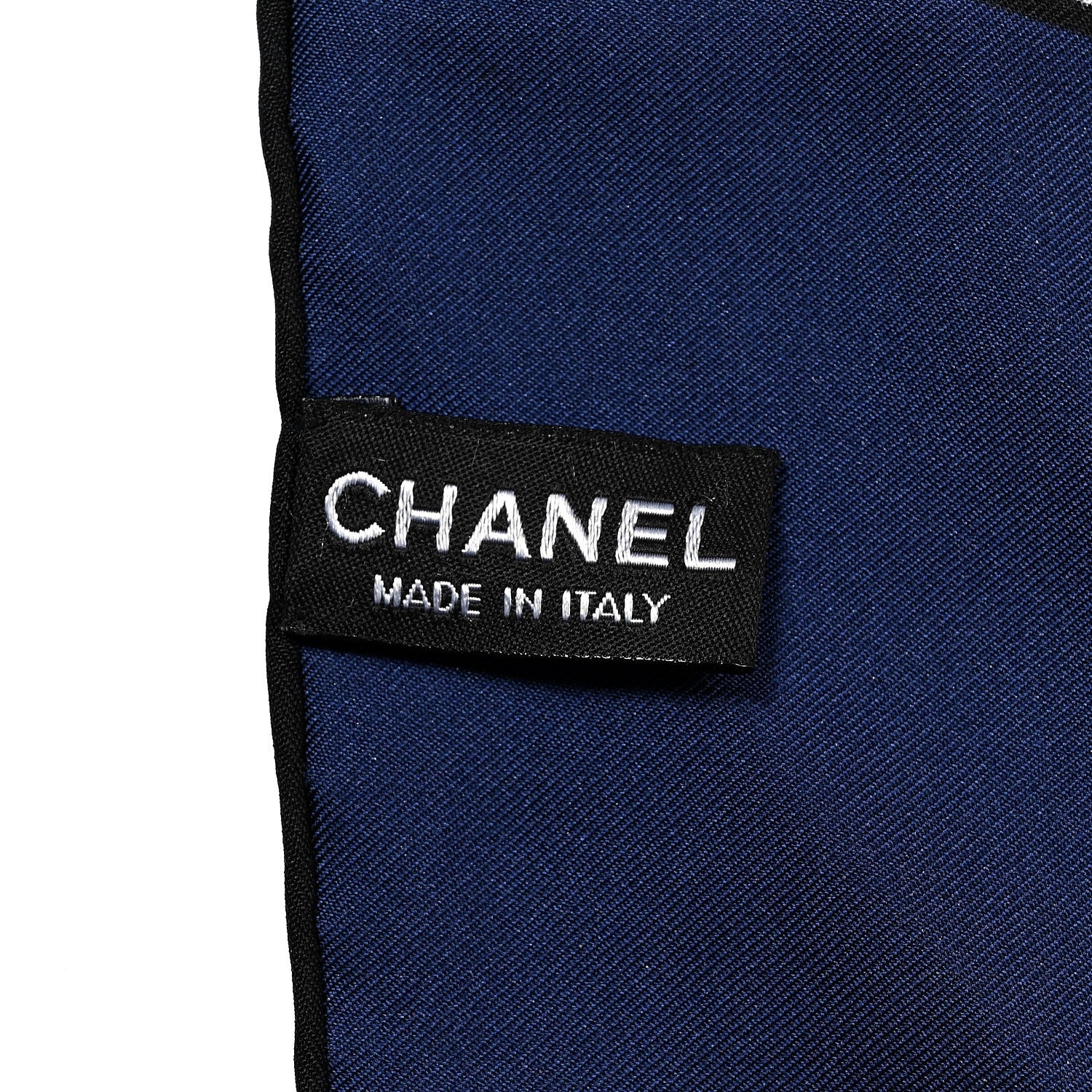 Chanel Silk CC Square Scarf Ecru Navy Blue Multicolor 2 of 4