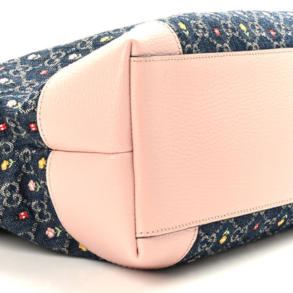 Gucci New Denim Dollar Calfskin Floral GG Monogram Medium Ophidia Shopping Tote Blue Tea Multicolor Powder Pink 8 of 9