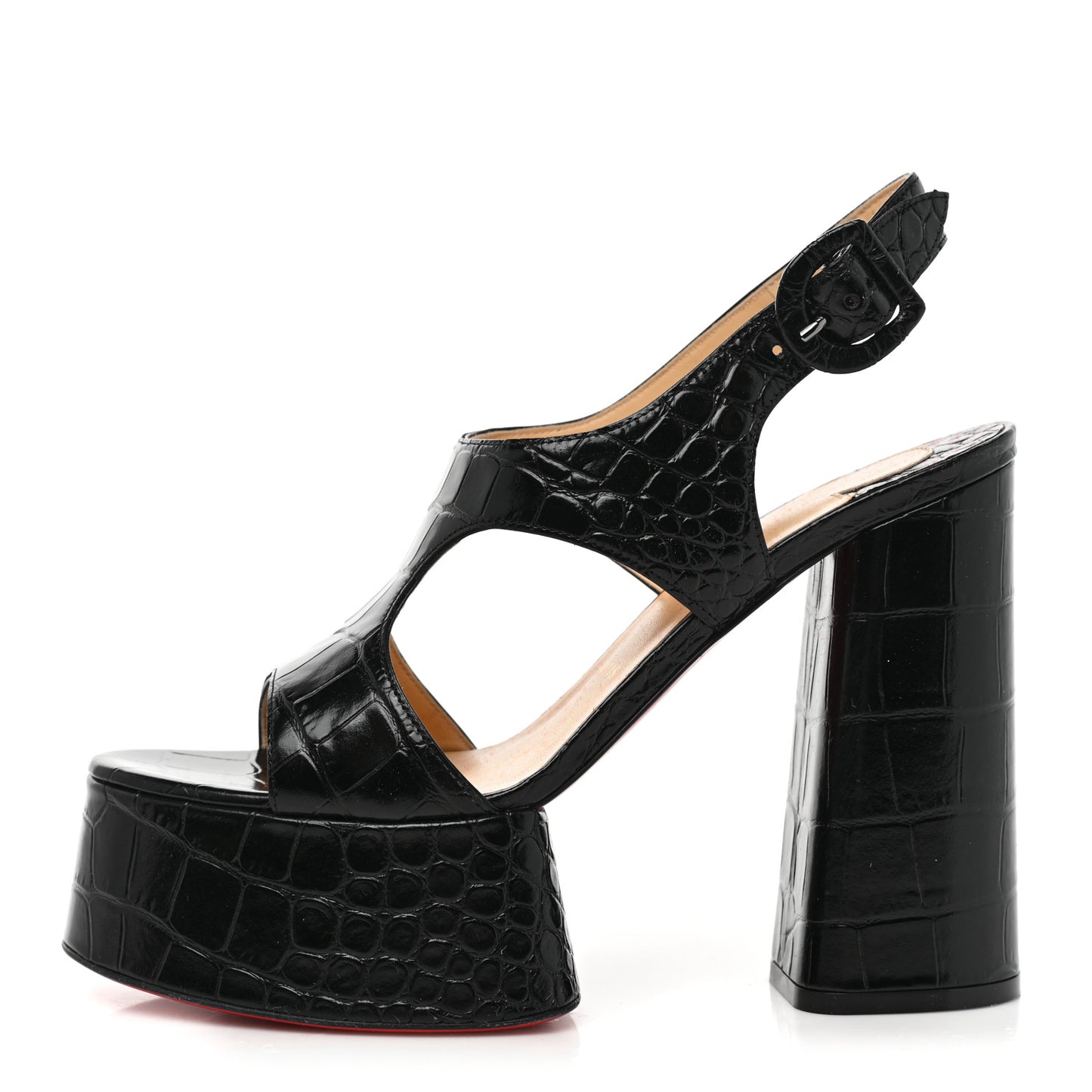 Calfskin Alligator Embossed Foolish Platform Sandals 38 Black