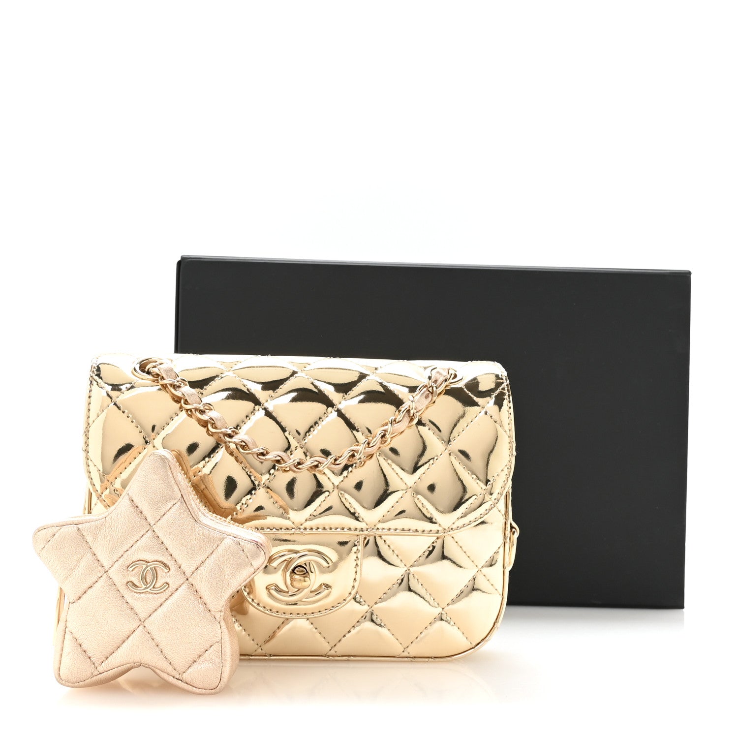 Chanel Mirror Calfskin Metallic Calfskin Quilted Hollywood Boulevard Mini Flap With Star Coin Purse Gold 11 of 11