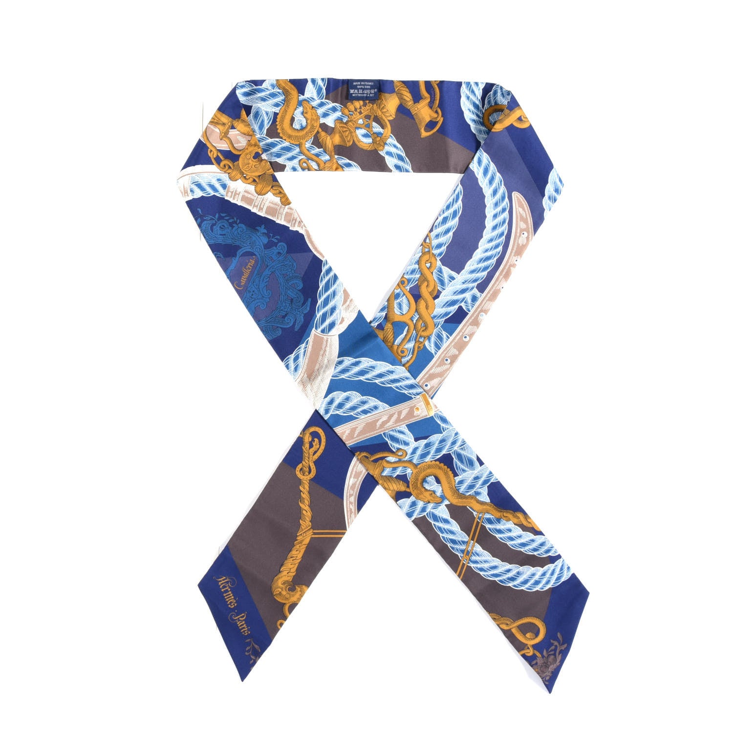 Hermes Silk Della Cavalleria Twilly Indigo Gold Marron 1 of 4