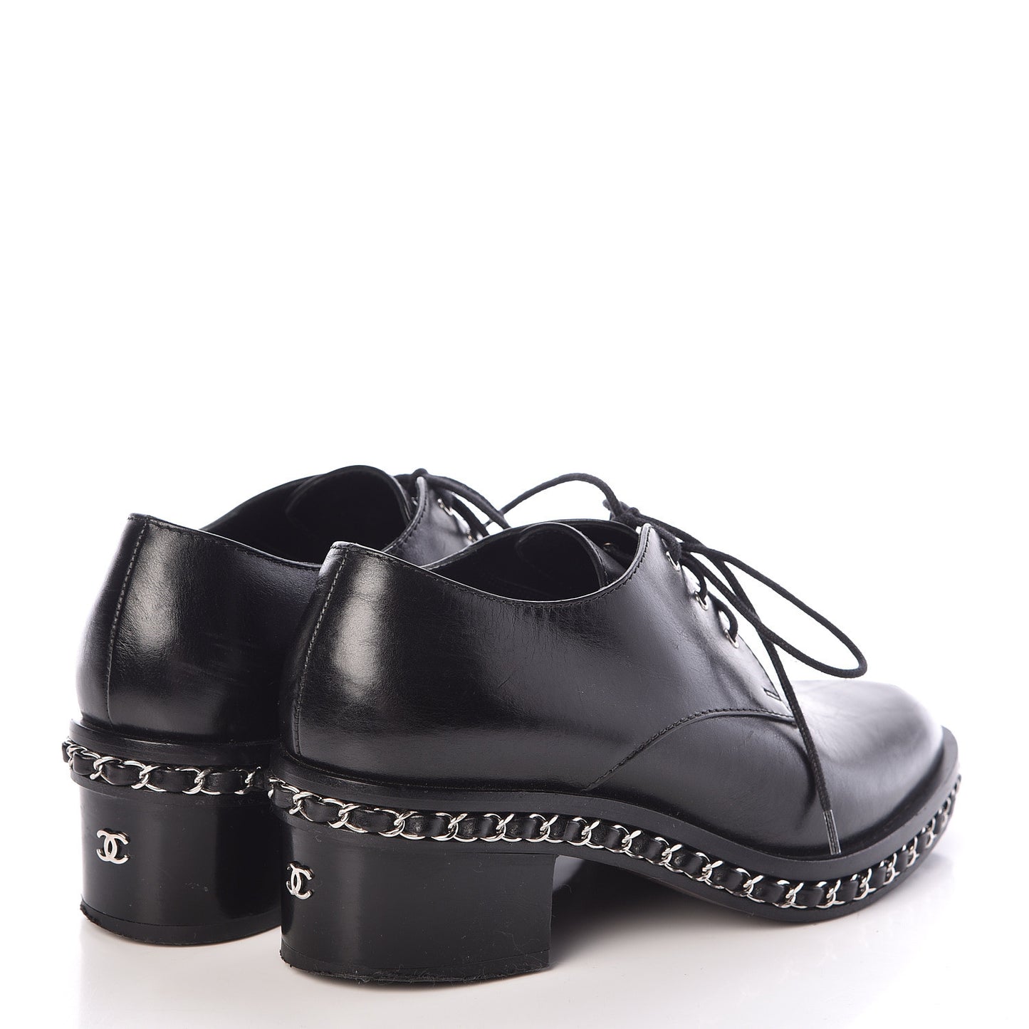 Calfskin Chain Lace Up Oxfords 35 Black