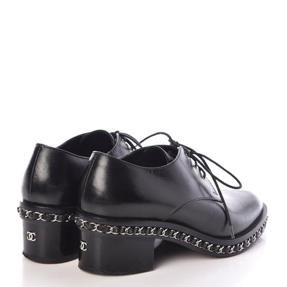 Chanel Calfskin Chain Lace Up Oxfords 35 Black 4 of 10