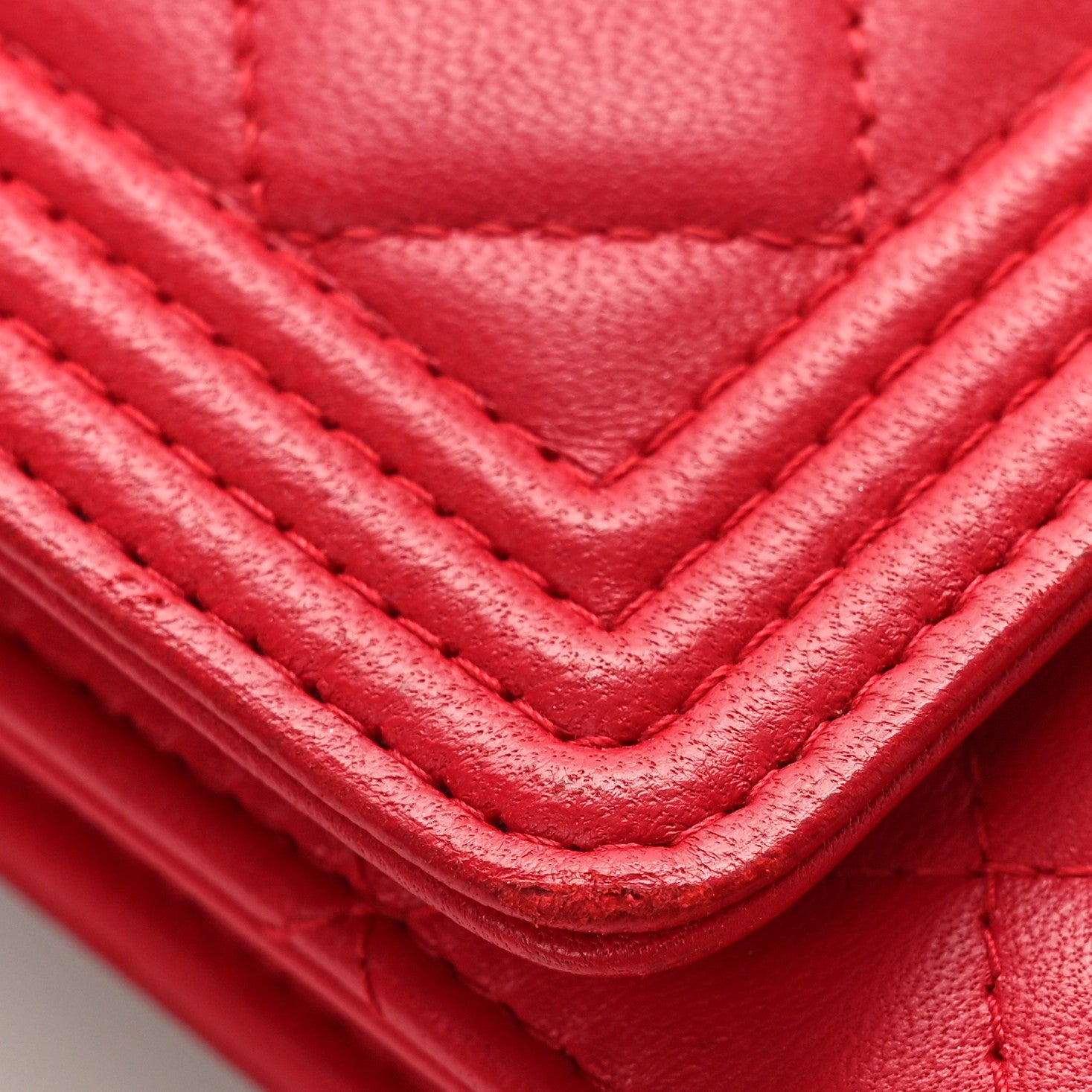 Chanel Lambskin Quilted Boy Wallet On Chain WOC Red 11 of 13
