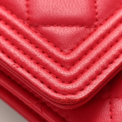 Chanel Lambskin Quilted Boy Wallet On Chain WOC Red 11 of 13