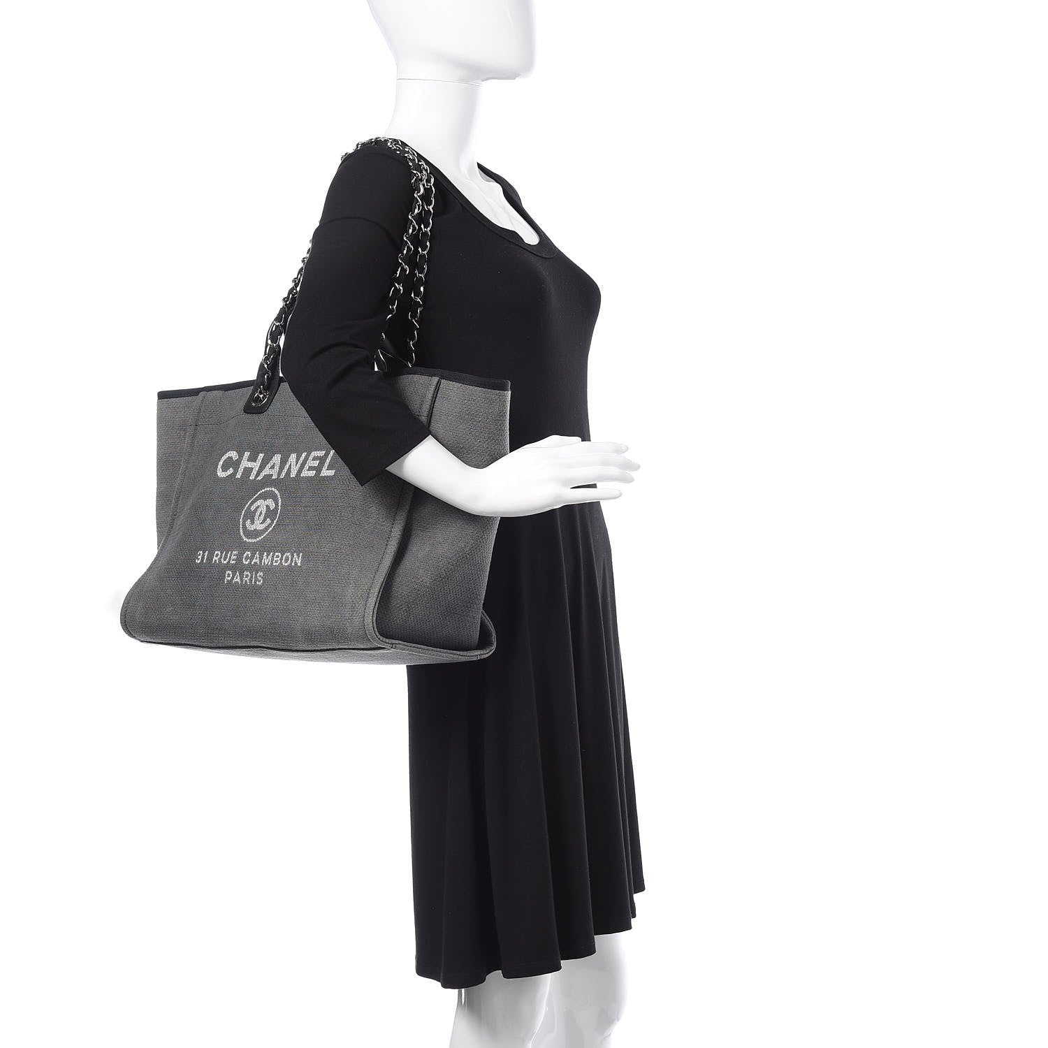 Chanel Canvas Large Deauville Tote Grey 2 of 10