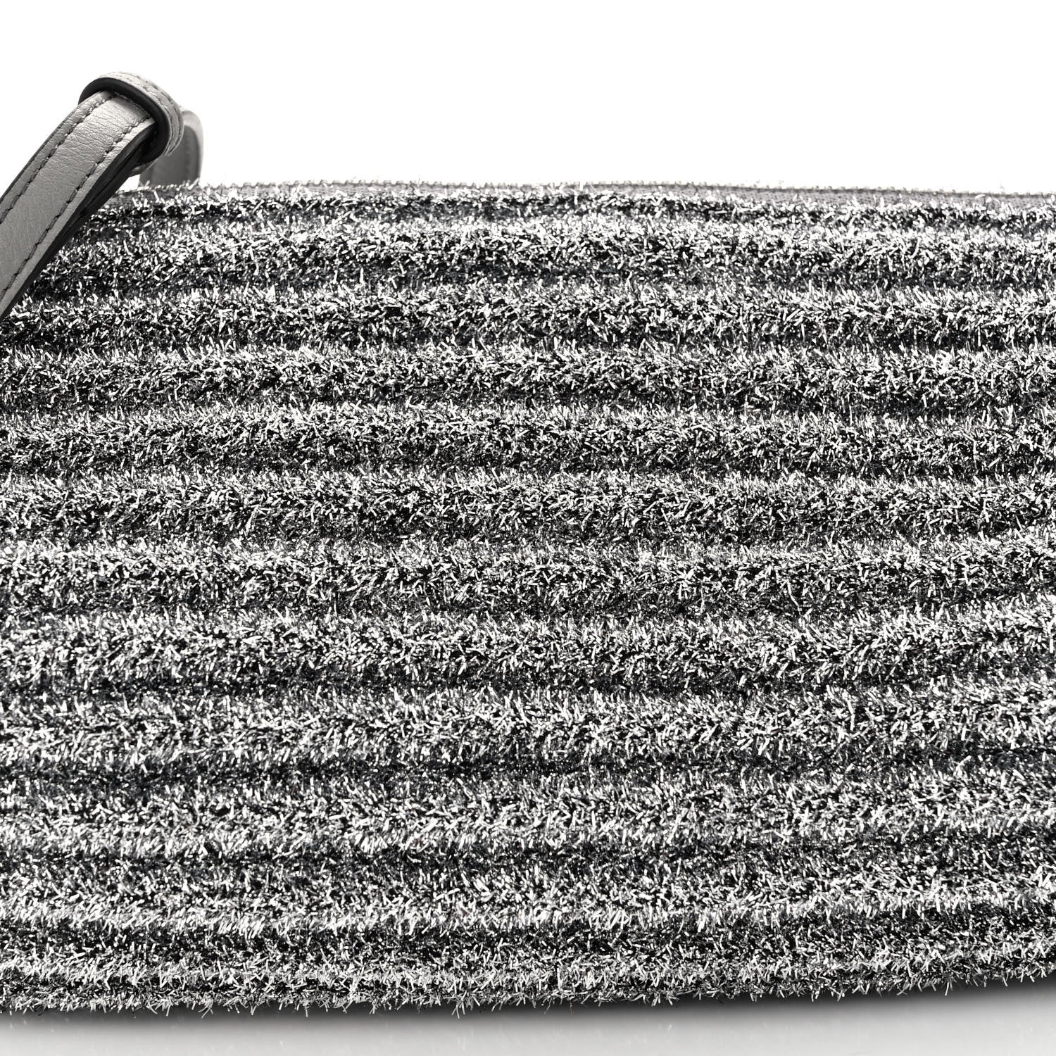Loewe Metallic Lurex Pleated Bracelet Pouch Shoulder Bag Silver 7 of 9