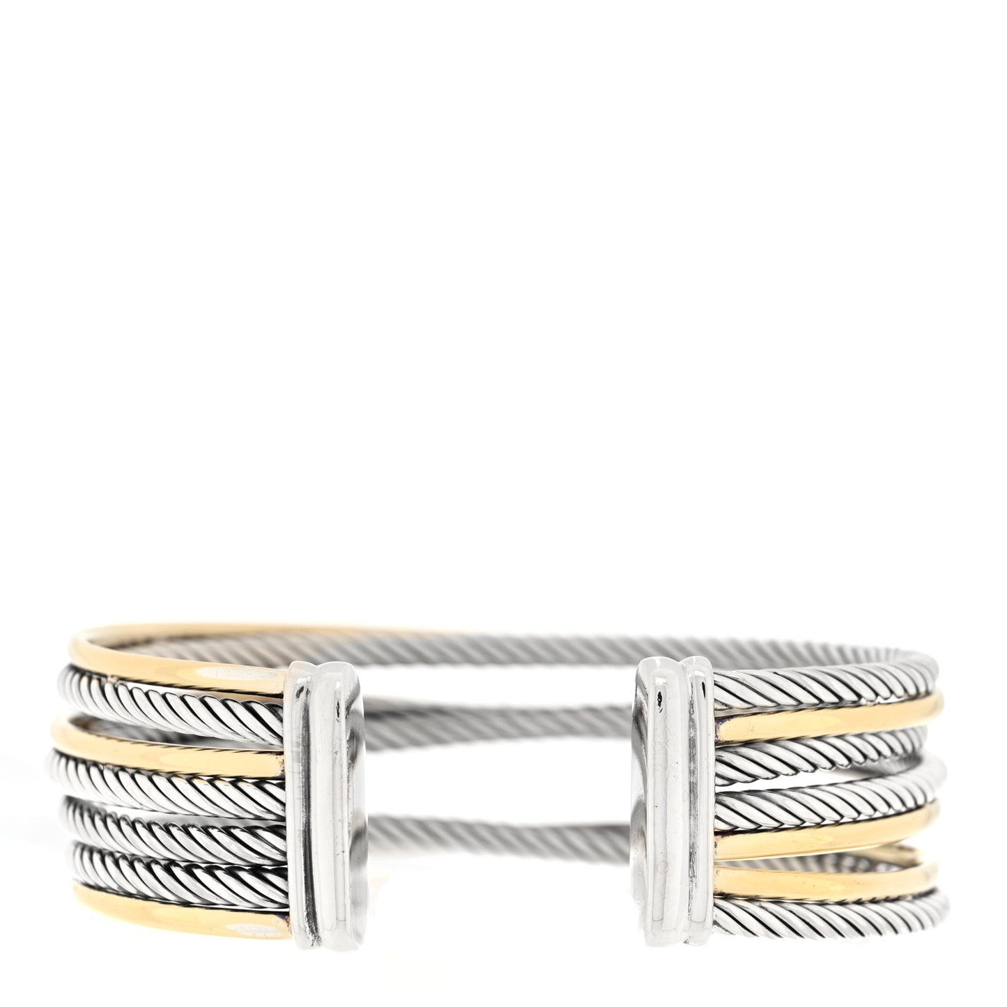 Sterling Silver 18K Yellow Gold 21mm Four Row Crossover Cuff Bracelet